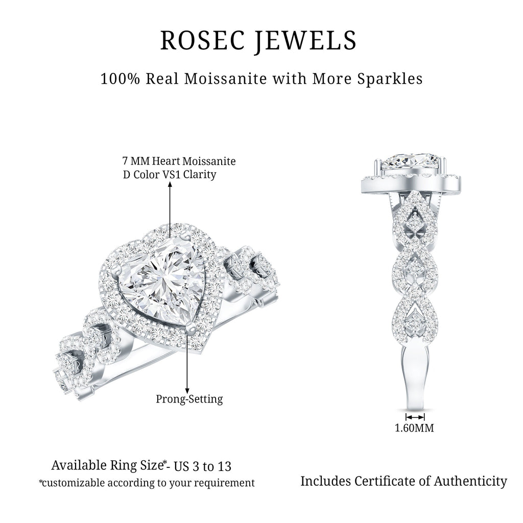 1.5 CT Heart Shape Moissanite Engagement Ring with Accent
