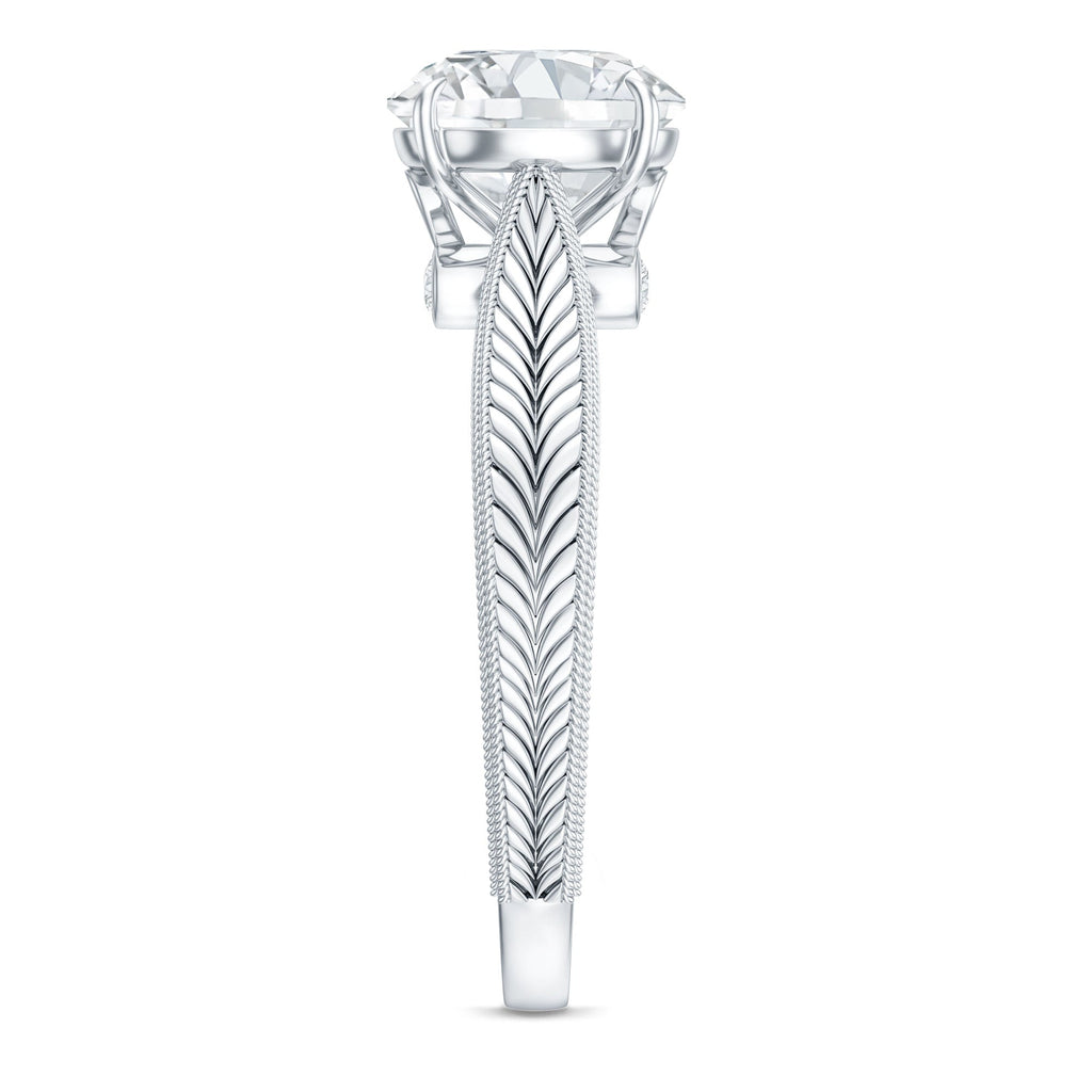 Claw Set Round Moissanite Engraved Engagement Ring