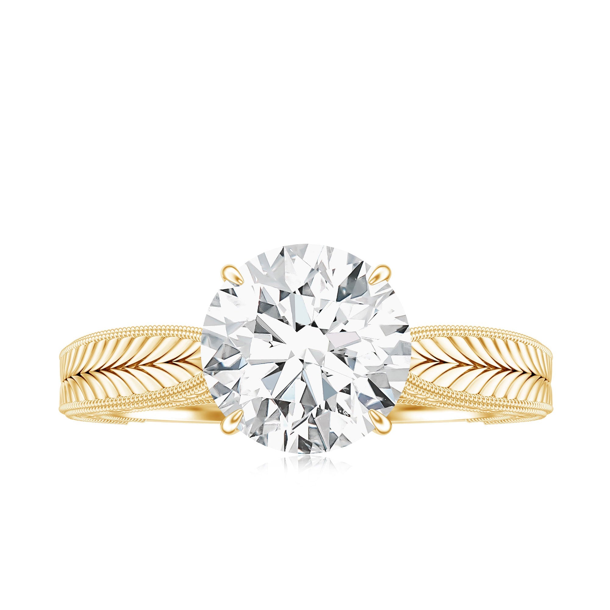 Claw Set Round Moissanite Engraved Engagement Ring