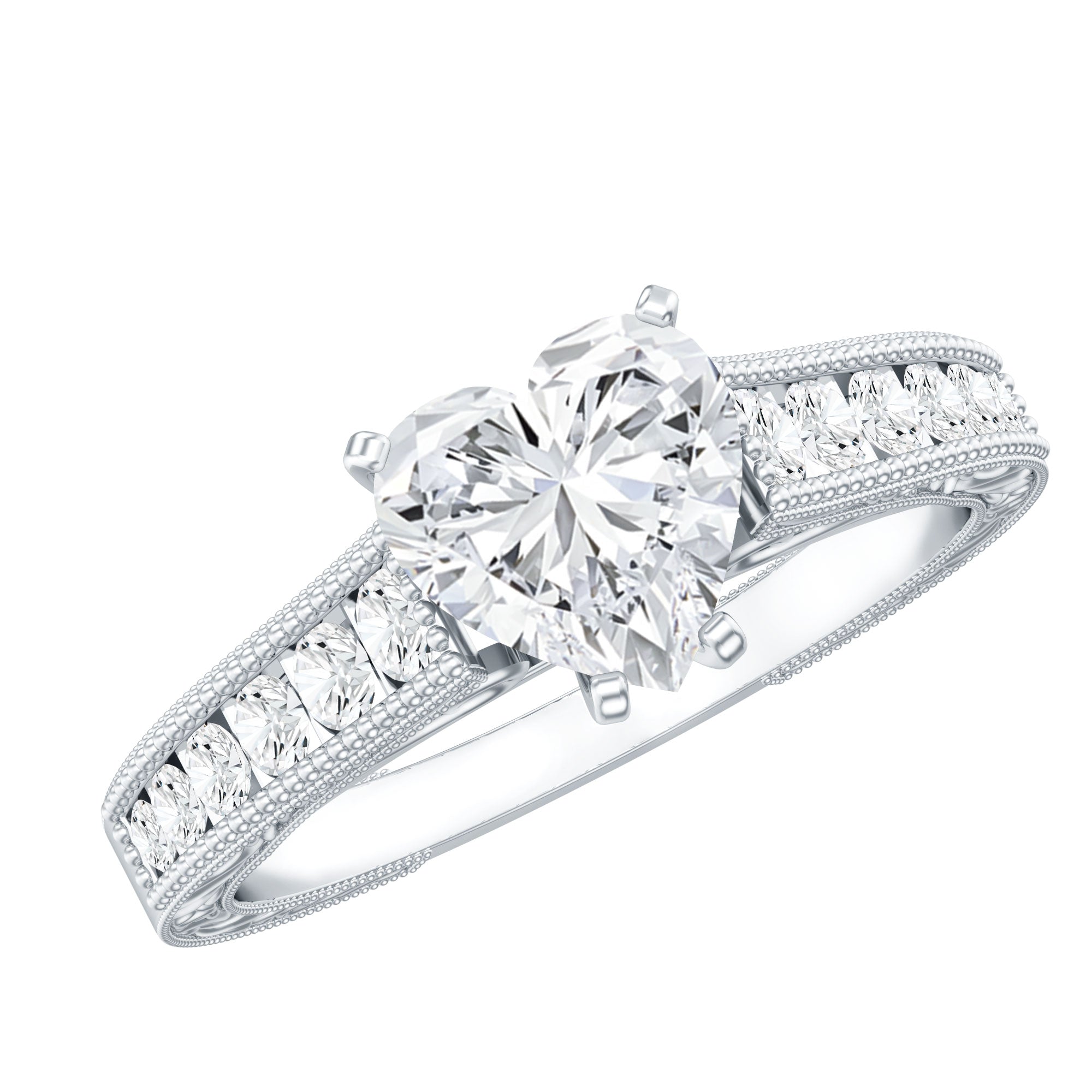 1.5 Carat Moissanite Heart Engagement Ring with Beaded Details