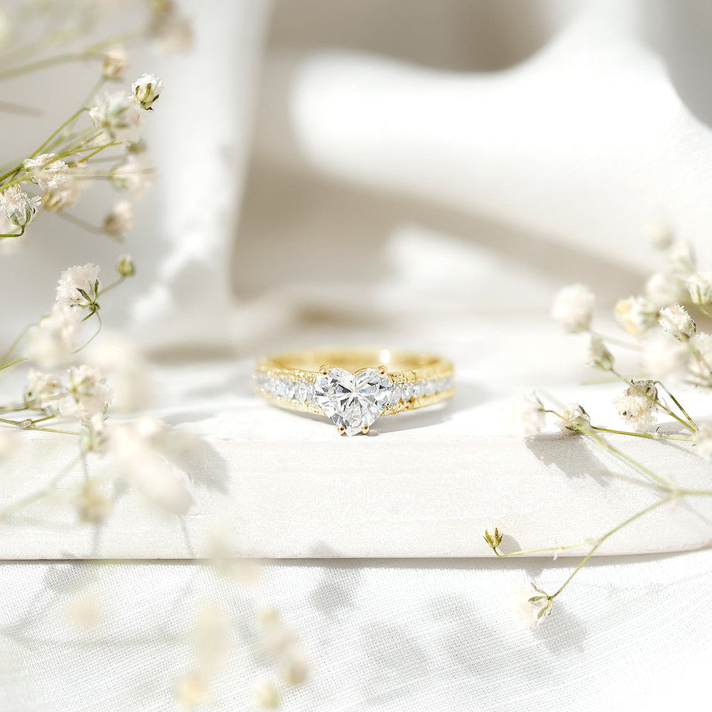 1.5 Carat Moissanite Heart Engagement Ring with Beaded Details