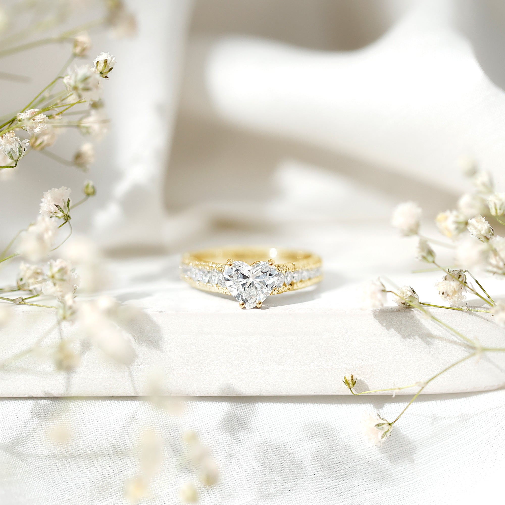 1.5 Carat Moissanite Heart Engagement Ring with Beaded Details