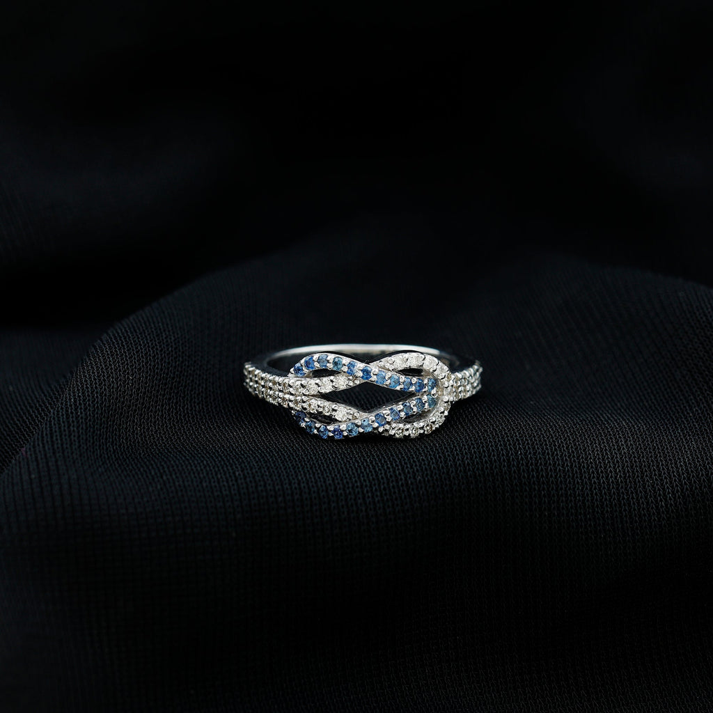 Natural Blue Sapphire Diamond Interlock Ring for Women