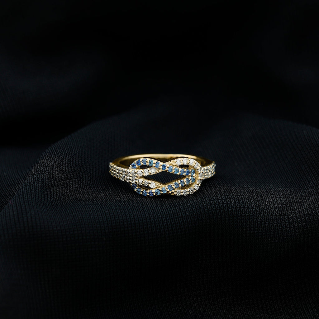 Natural Blue Sapphire Diamond Interlock Ring for Women