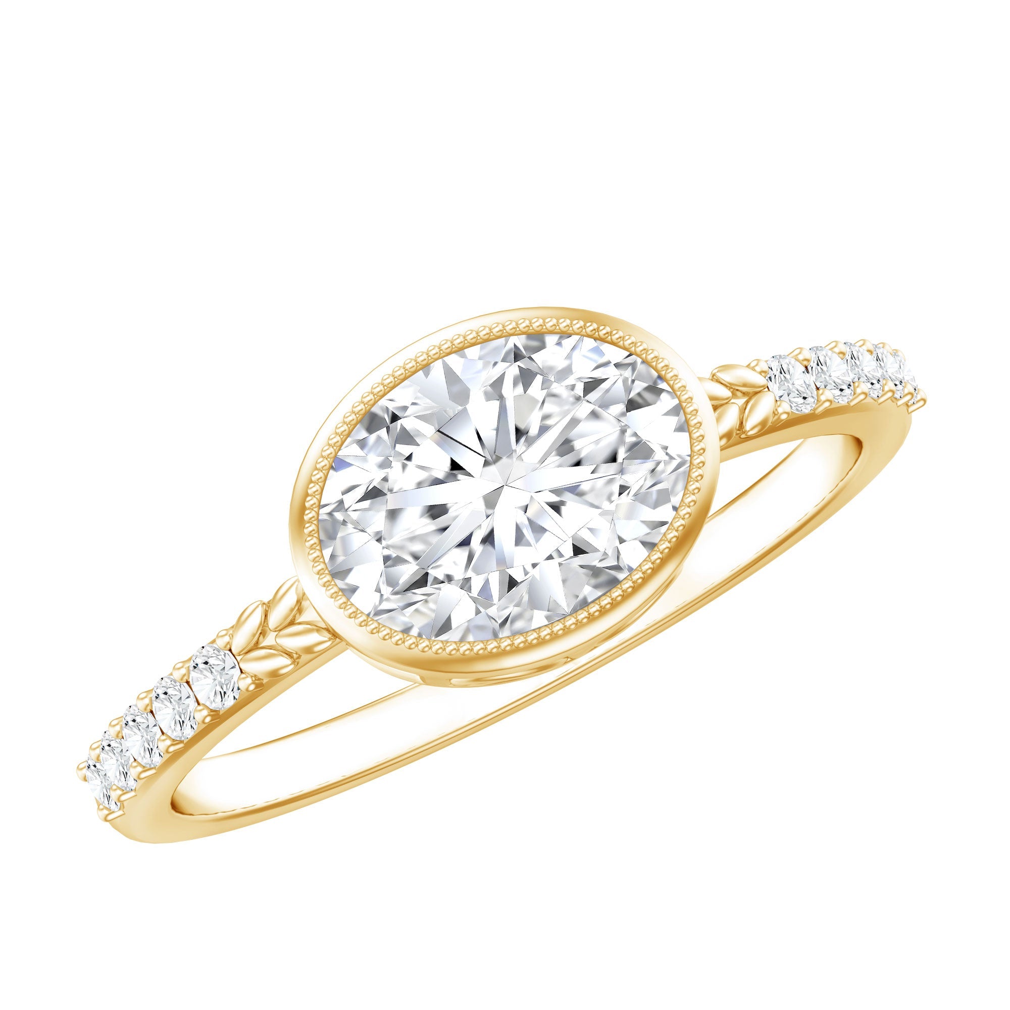 Moissanite East West Engagement Ring in Bezel Setting
