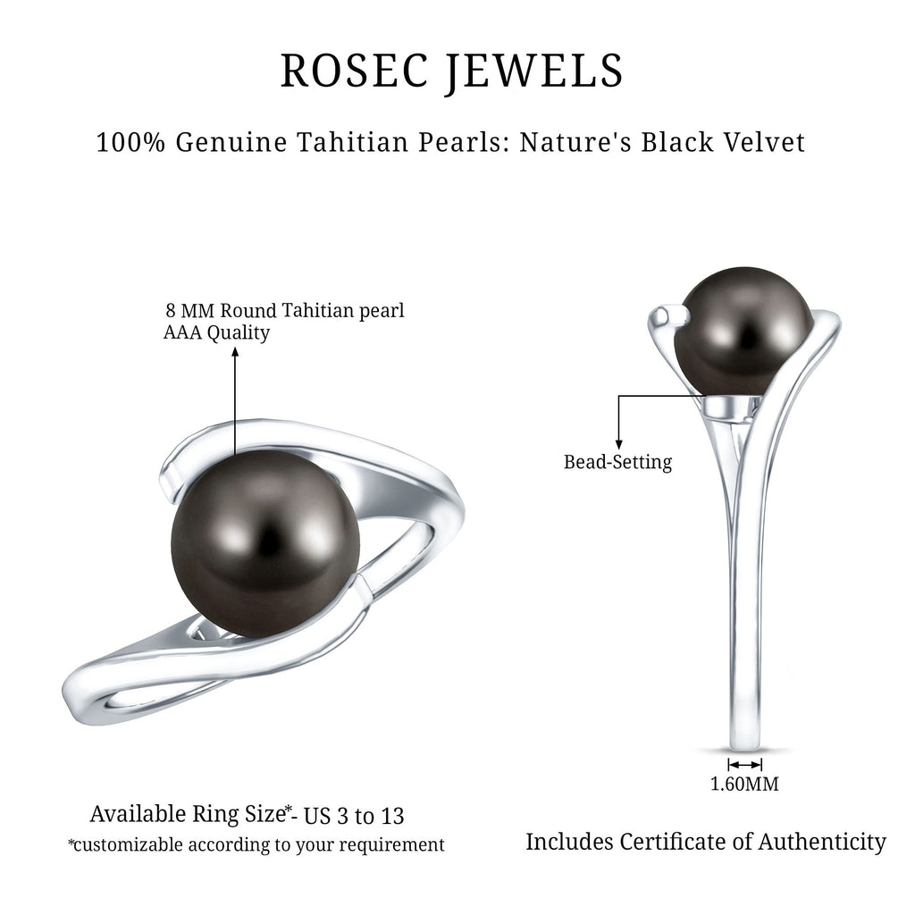 Tahitian Black Pearl Solitaire Bypass Engagement Ring