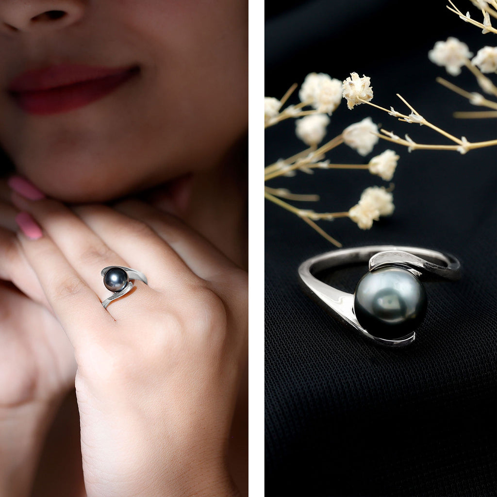 Tahitian Black Pearl Solitaire Bypass Engagement Ring