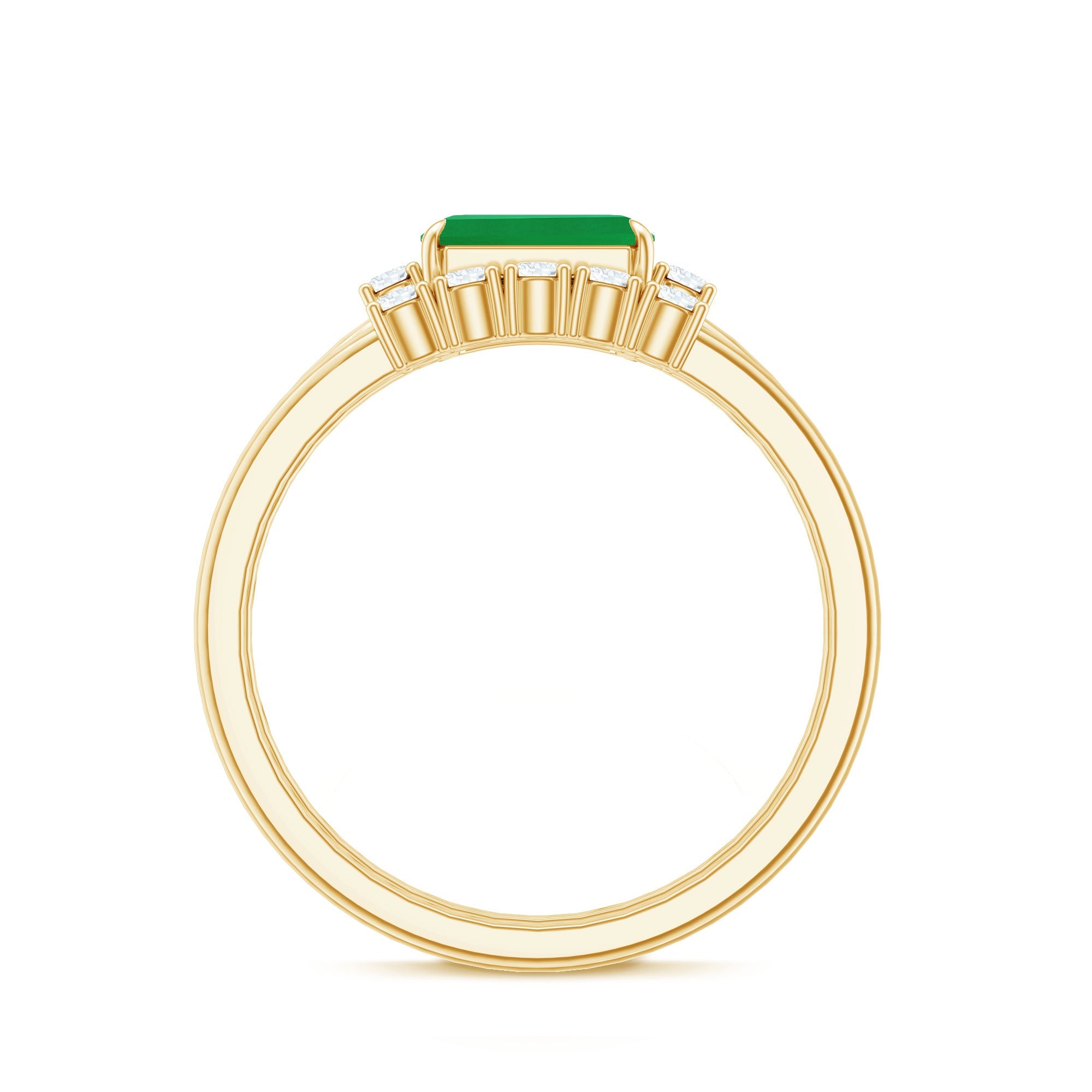 Natural Emerald Cut Emerald Diamond East West Engagement Ring and Wedding Band Set
