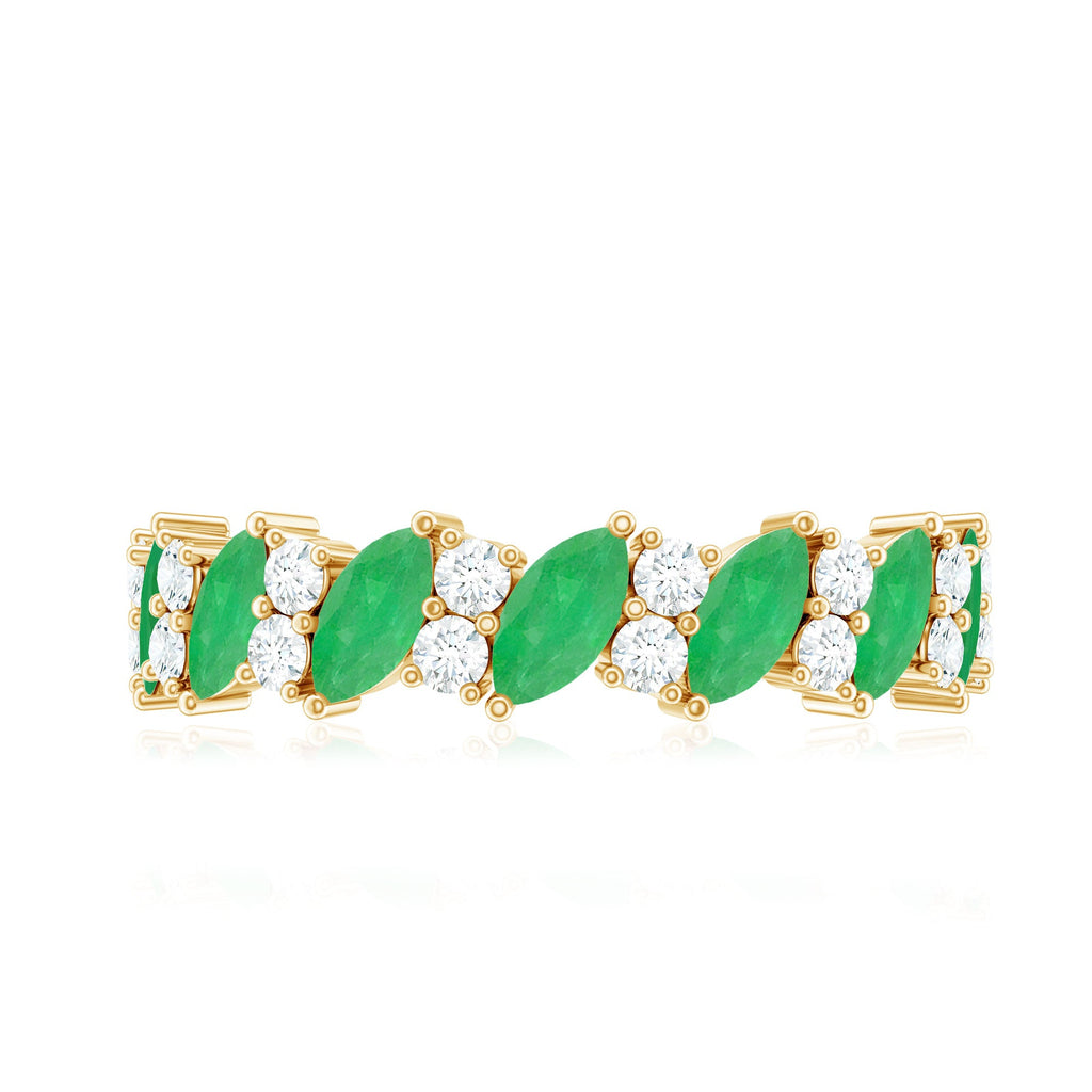Natural Emerald Diamond Half Eternity Band Ring for Anniversary