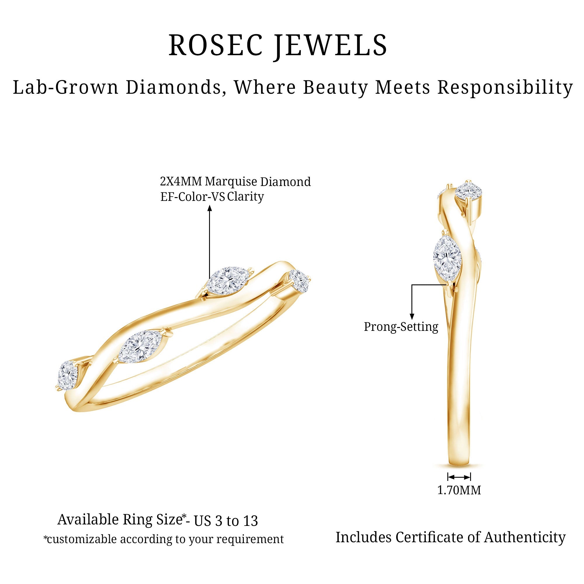 Marquise Cut Lab Grown Diamond Wedding Band