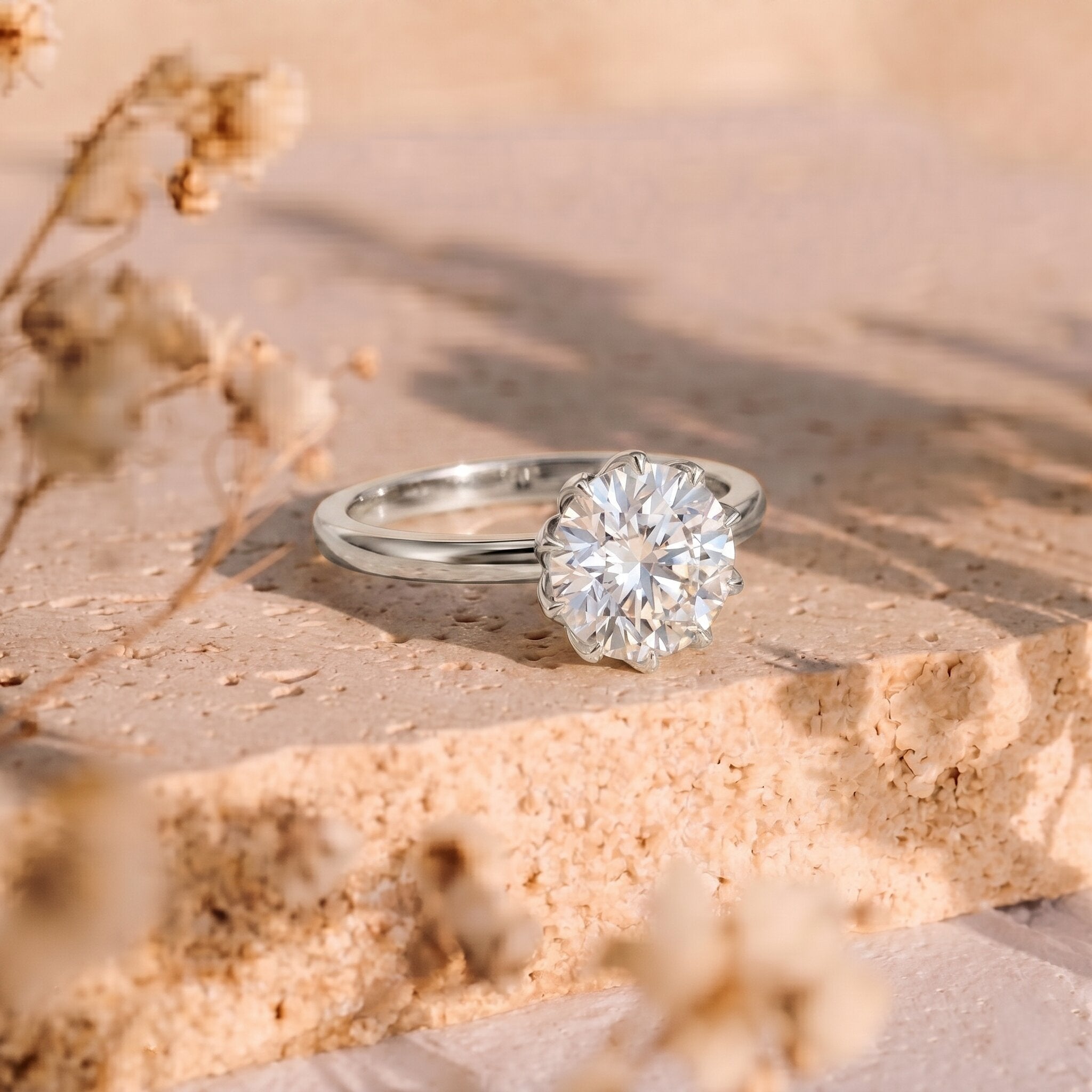Lotus Basket Set Lab Grown Diamond 3 Carat Engagement Ring with IGI Certificate