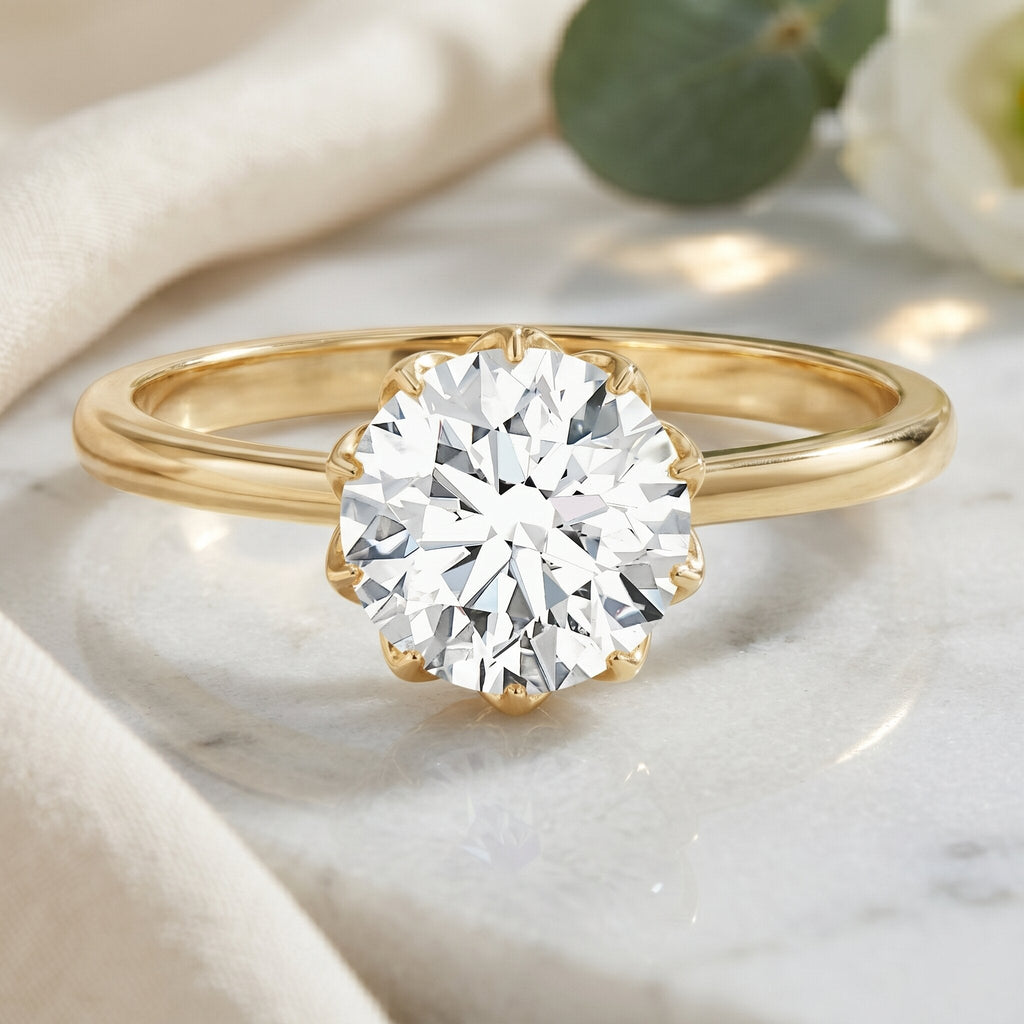 Lotus Basket Set Lab Grown Diamond 3 Carat Engagement Ring with IGI Certificate