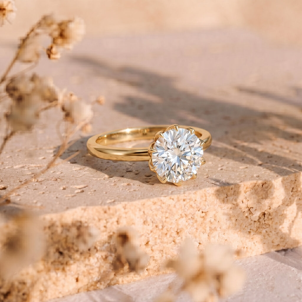 Lotus Basket Set Lab Grown Diamond 3 Carat Engagement Ring with IGI Certificate