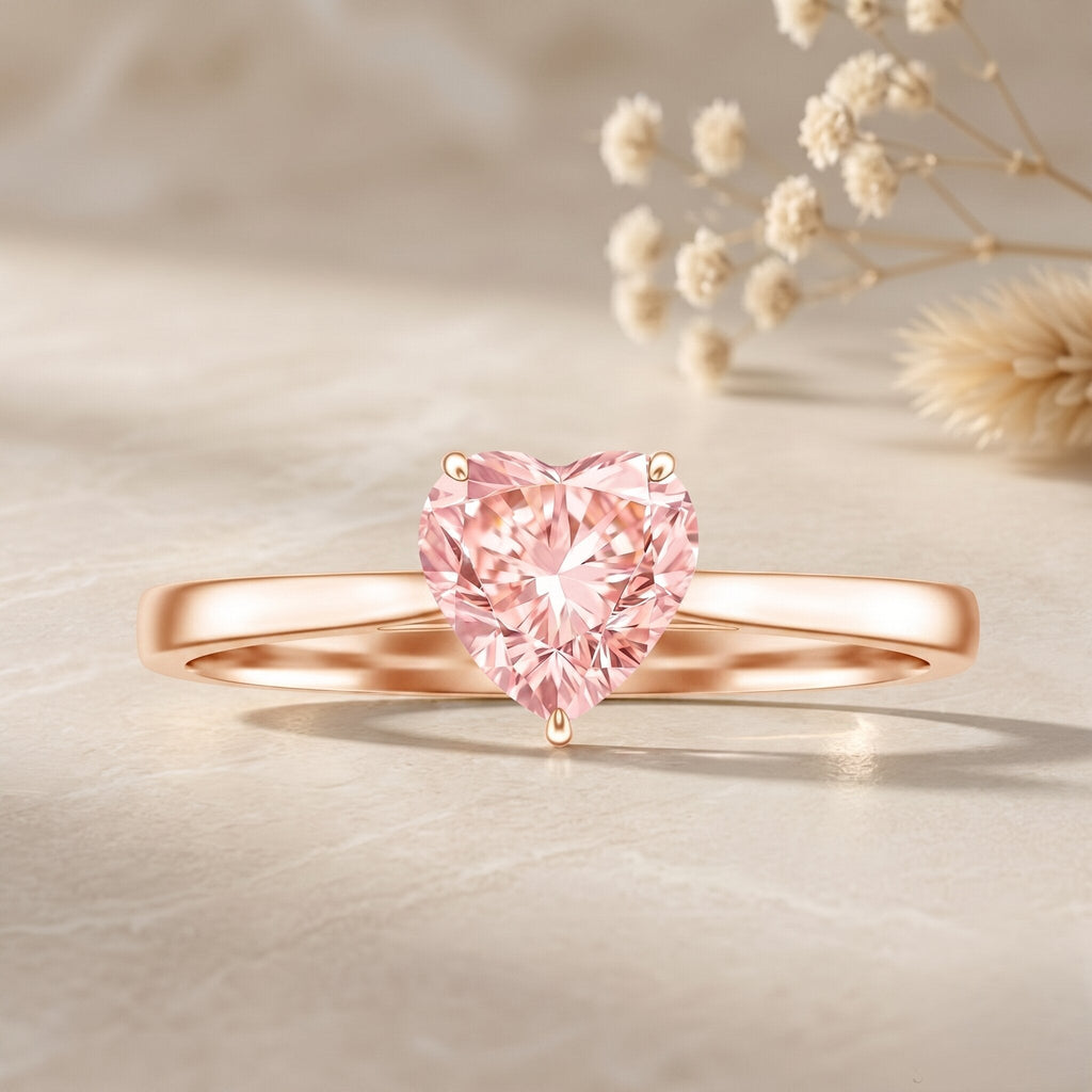 1 CT Lab Grown Pink Diamond Heart Promise Ring with IGI Certificate