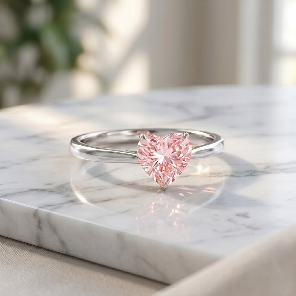 1 CT Lab Grown Pink Diamond Heart Promise Ring with IGI Certificate