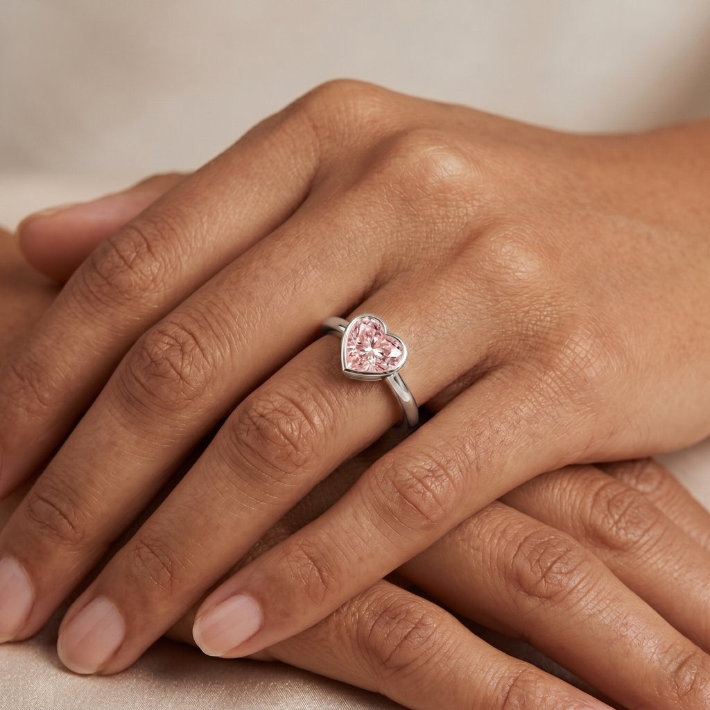 Bezel Set Lab Grown Pink Diamond Solitaire Promise Ring with IGI Certificate