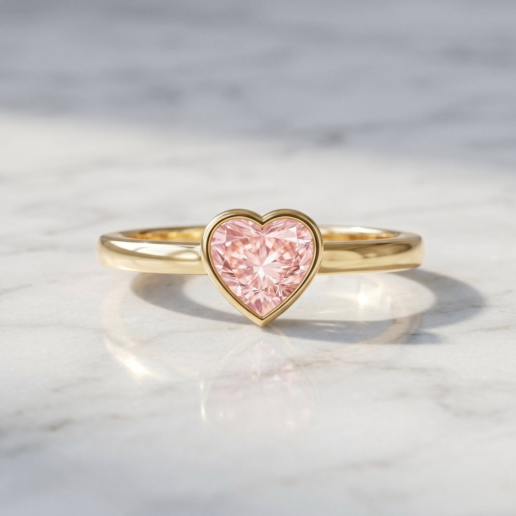 Bezel Set Lab Grown Pink Diamond Solitaire Promise Ring with IGI Certificate