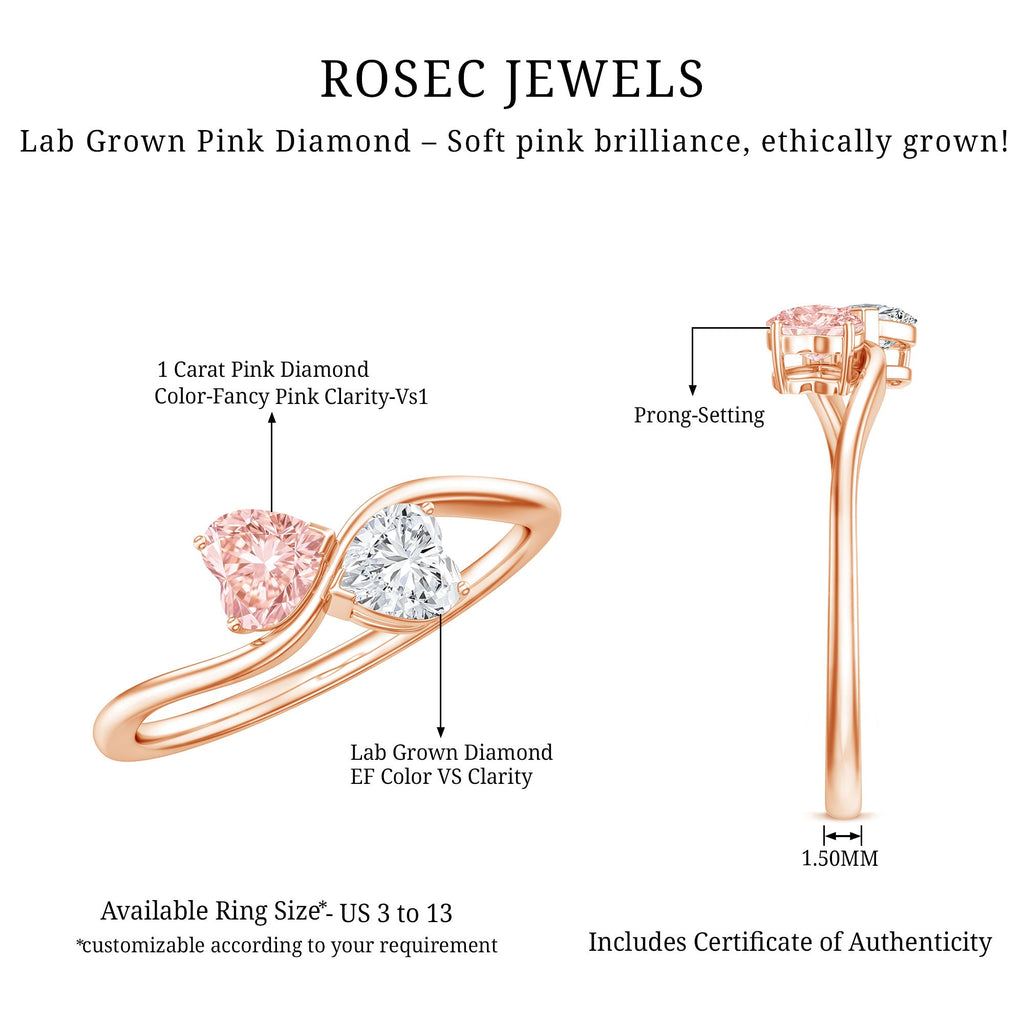 Lab Grown Pink and White Diamond Double Heart Promise Ring IGI Certified