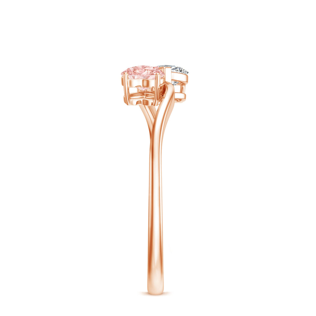Lab Grown Pink and White Diamond Double Heart Promise Ring IGI Certified