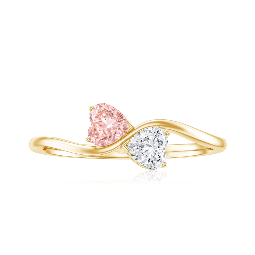 Lab Grown Pink and White Diamond Double Heart Promise Ring IGI Certified