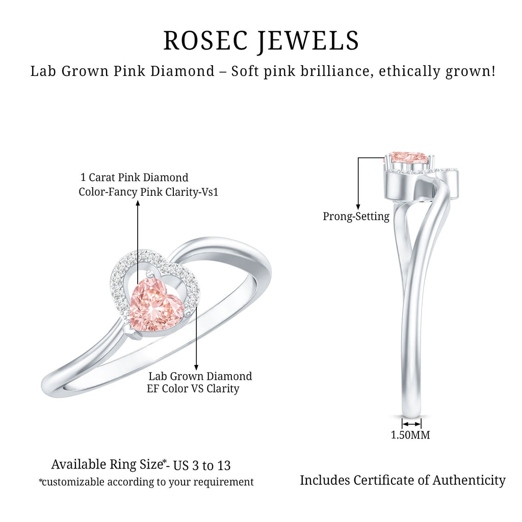 IGI Certified Lab Grown Pink Diamond Heart Promise Ring with Twisted Band