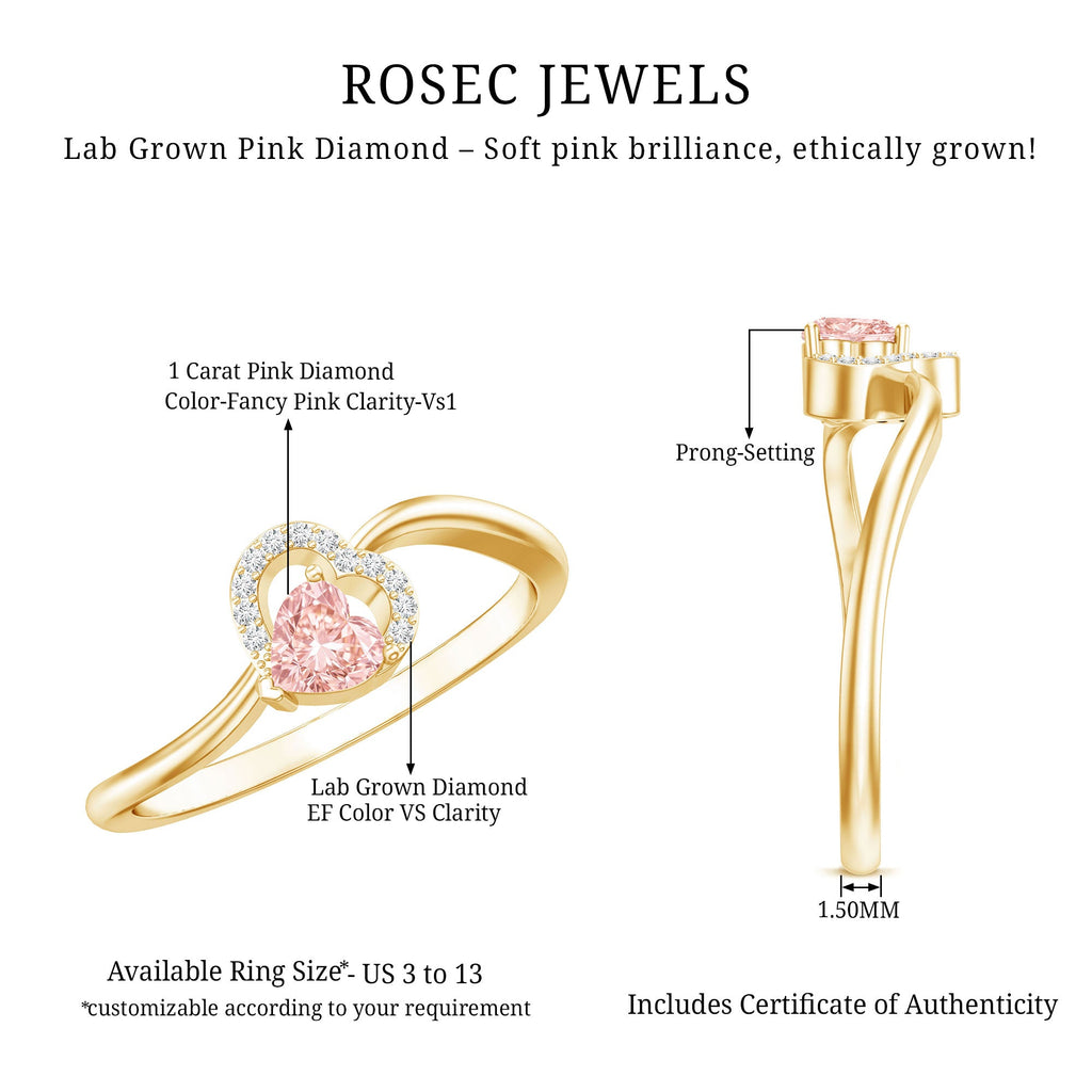 IGI Certified Lab Grown Pink Diamond Heart Promise Ring with Twisted Band
