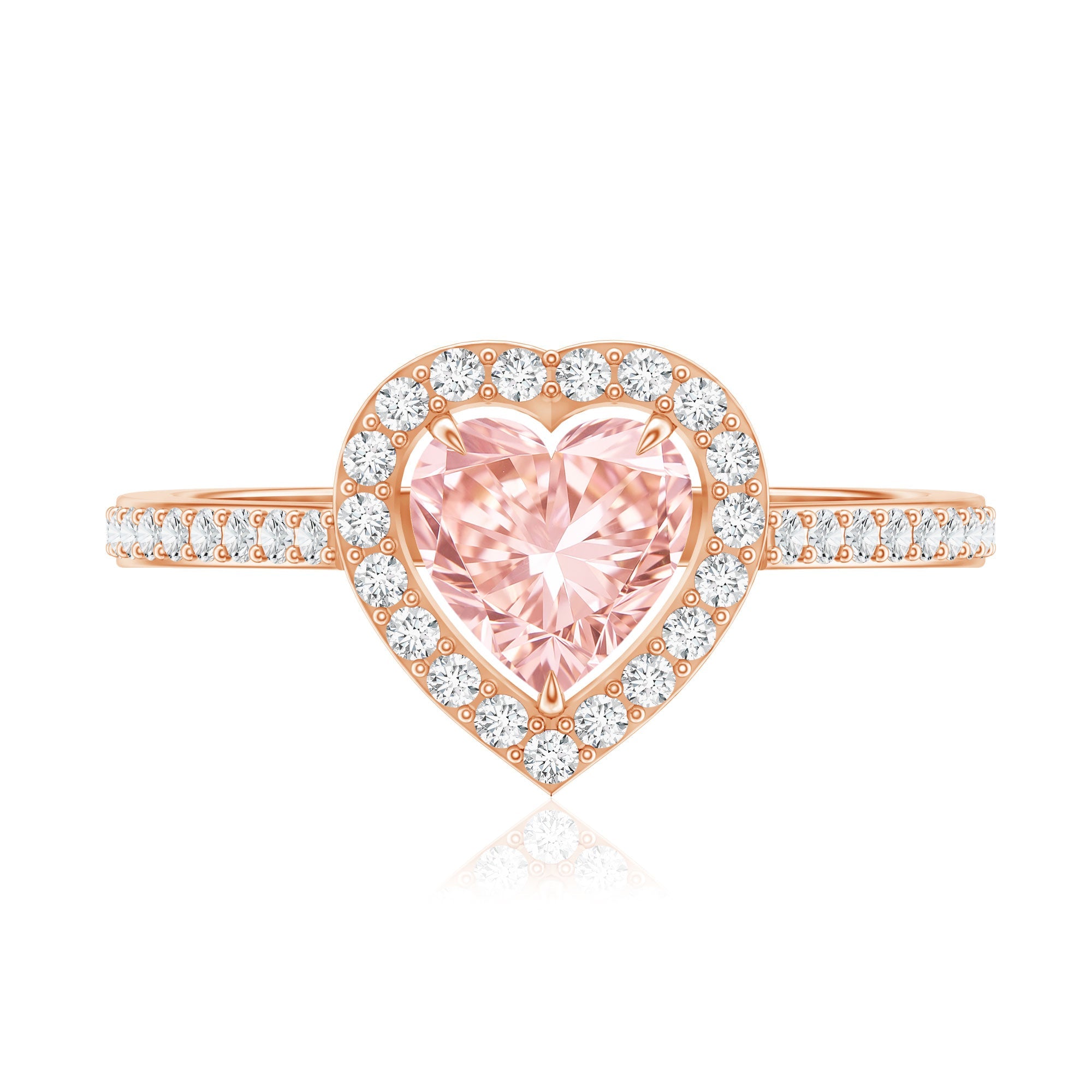 Heart Shape 1 CT Lab Grown Pink White Diamond Halo Engagement Ring IGI Certified