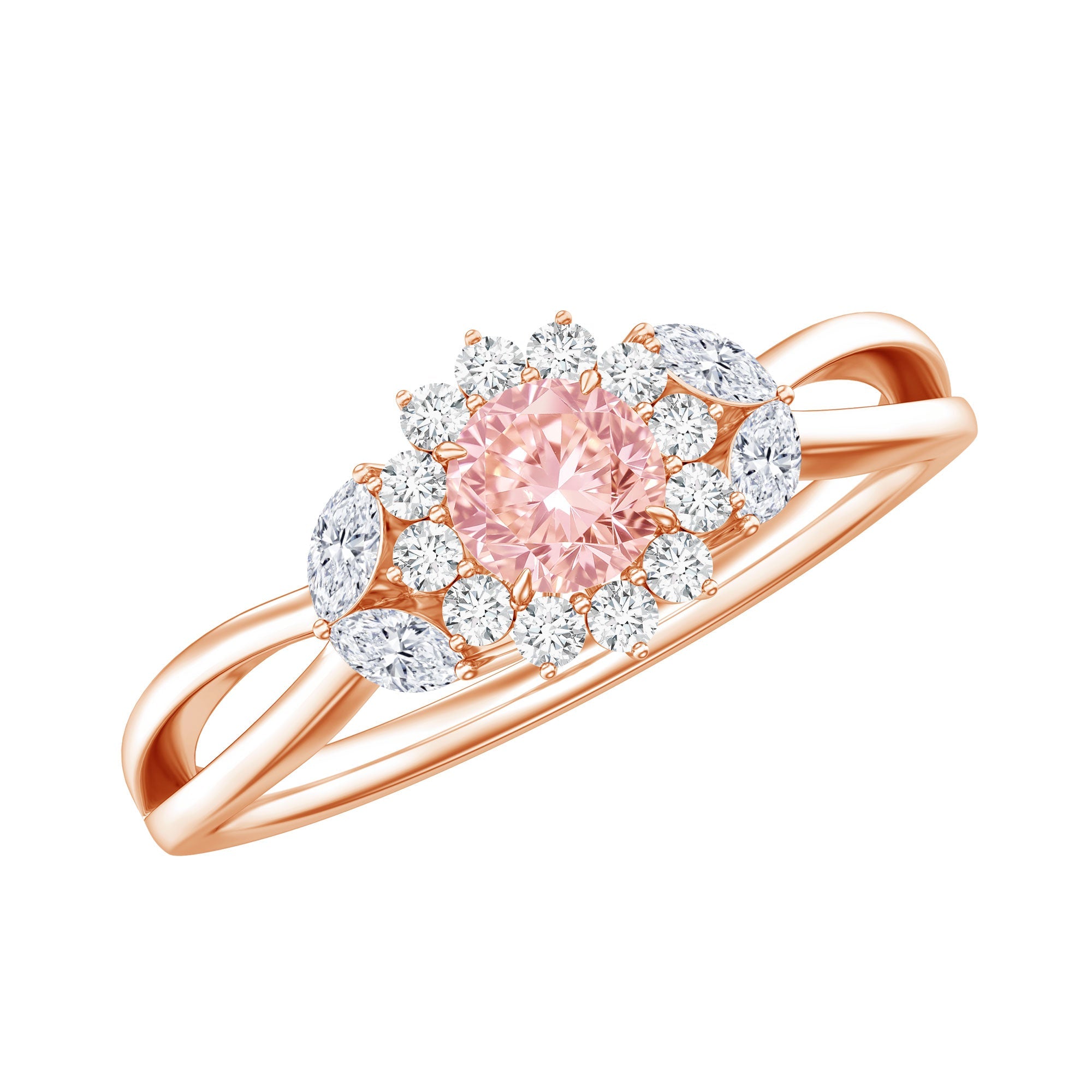 Lab Grown Pink and White Diamond Flower Engagement Ring IGI Certified