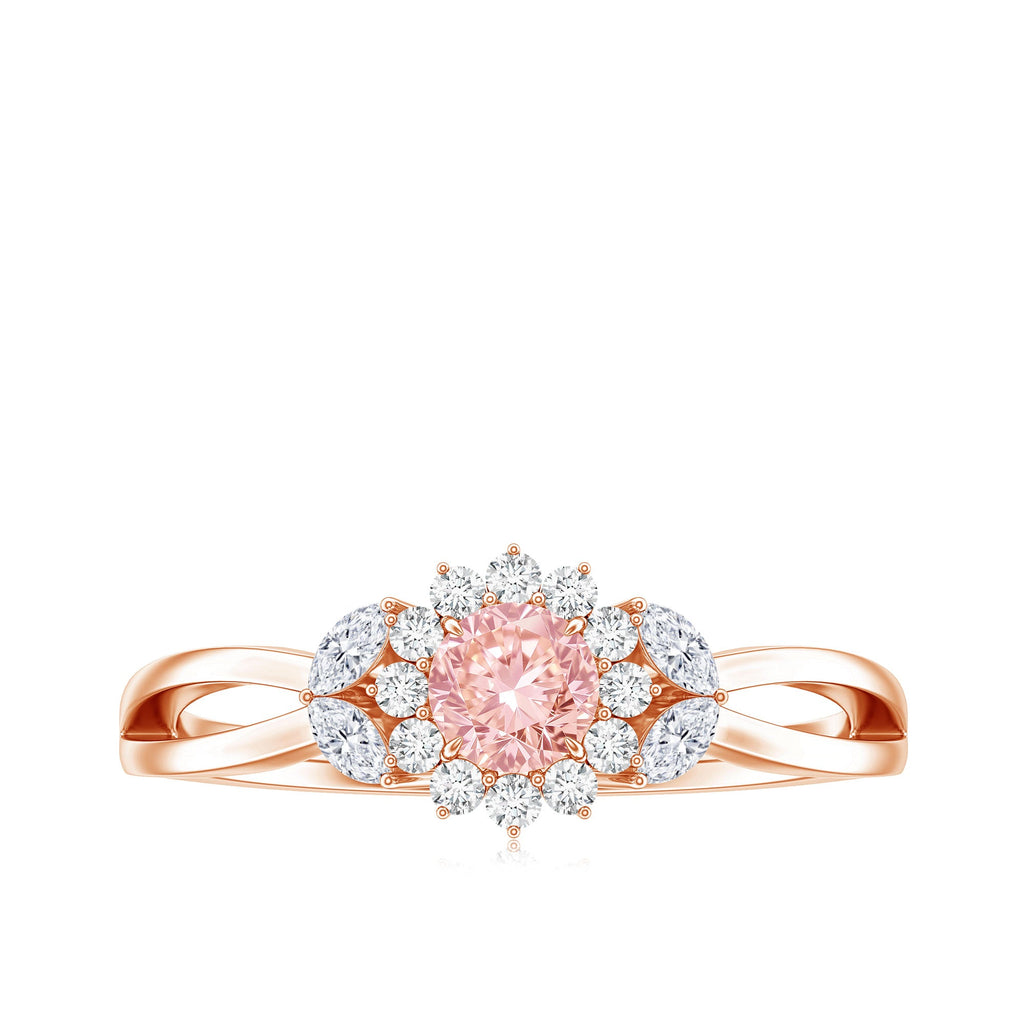 Lab Grown Pink and White Diamond Flower Engagement Ring IGI Certified