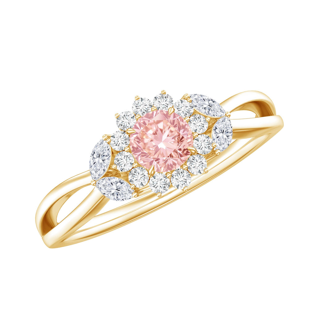 Lab Grown Pink and White Diamond Flower Engagement Ring IGI Certified