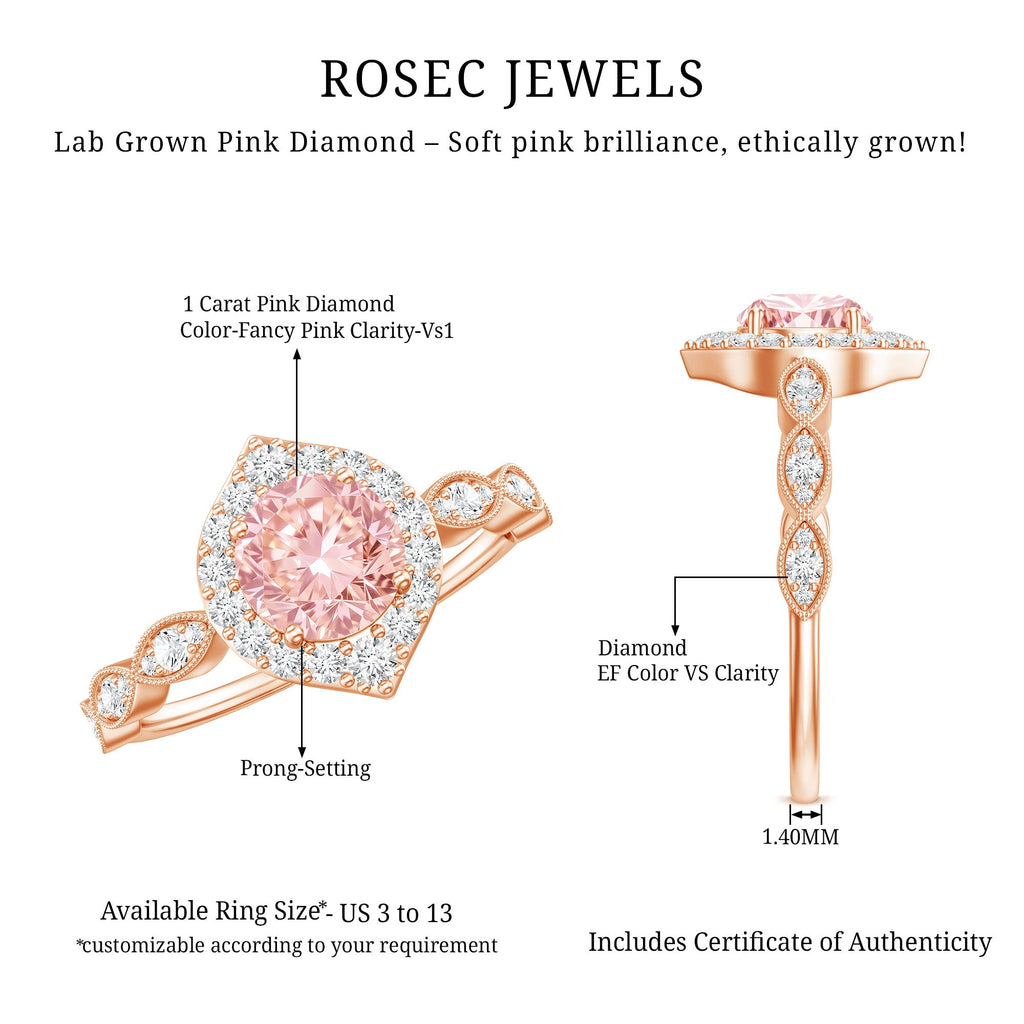 IGI Certified Lab Grown Pink White Diamond Designer Engagement Ring