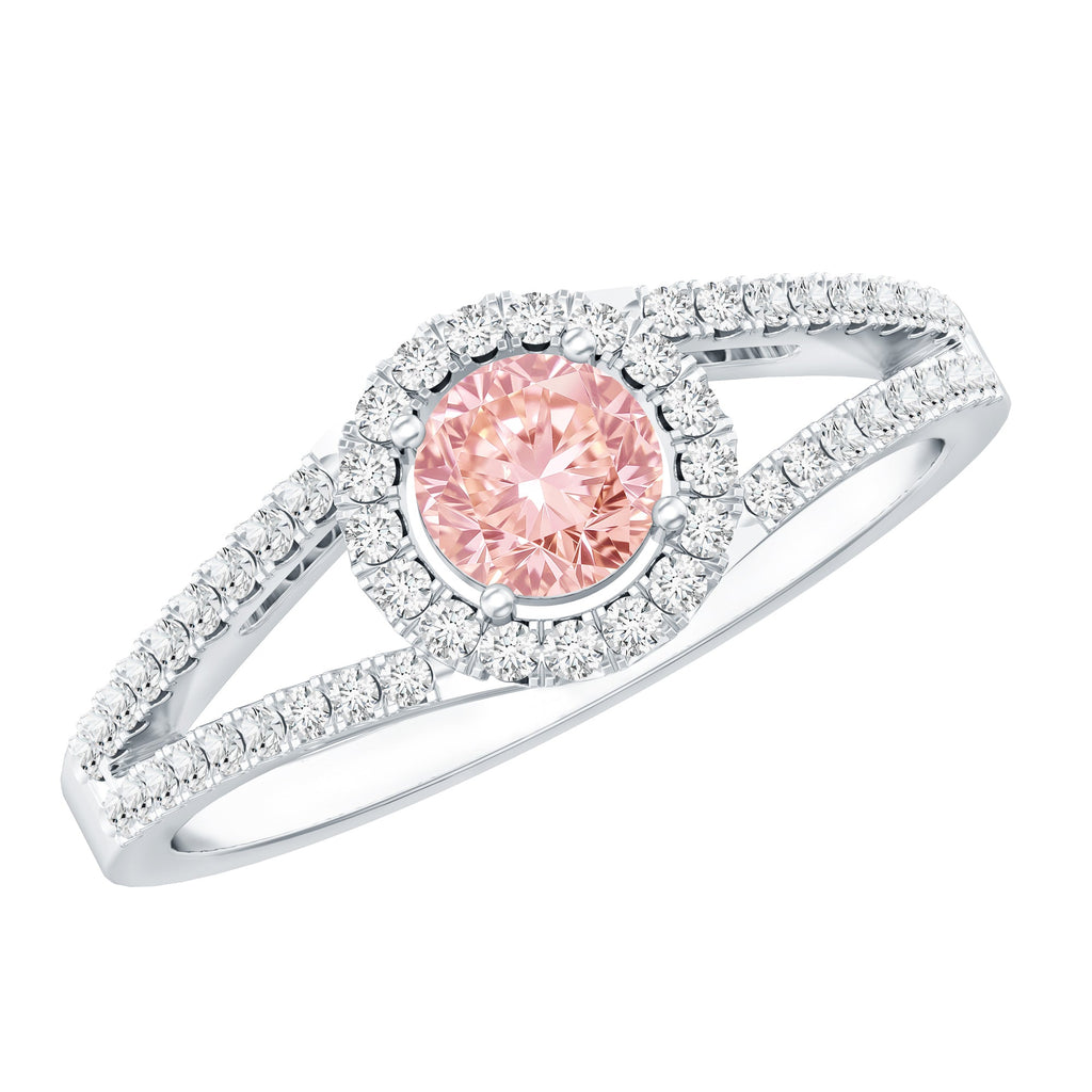 IGI Certified 1 CT Pink Lab Grown Diamond Halo Engagement Ring