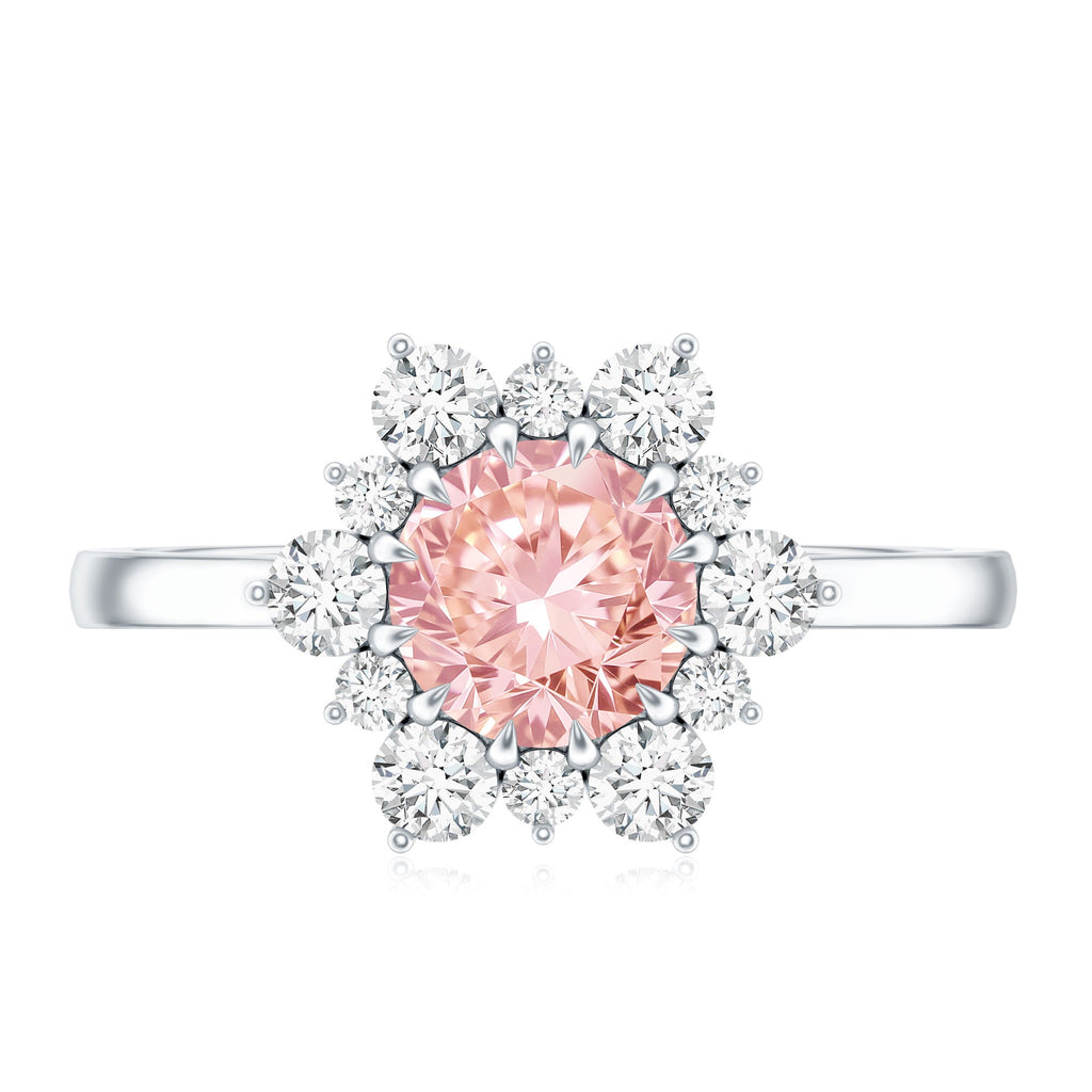 IGI Certified 1 CT Lab Grown Pink and White Diamond Halo Engagement Ring