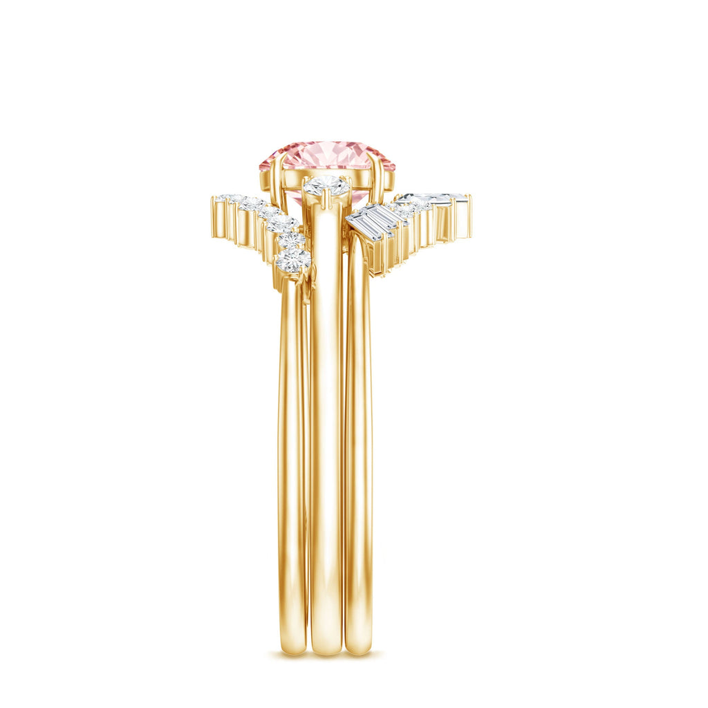 IGI Certified Lab Grown Pink White Diamond Trio Wedding Ring Set