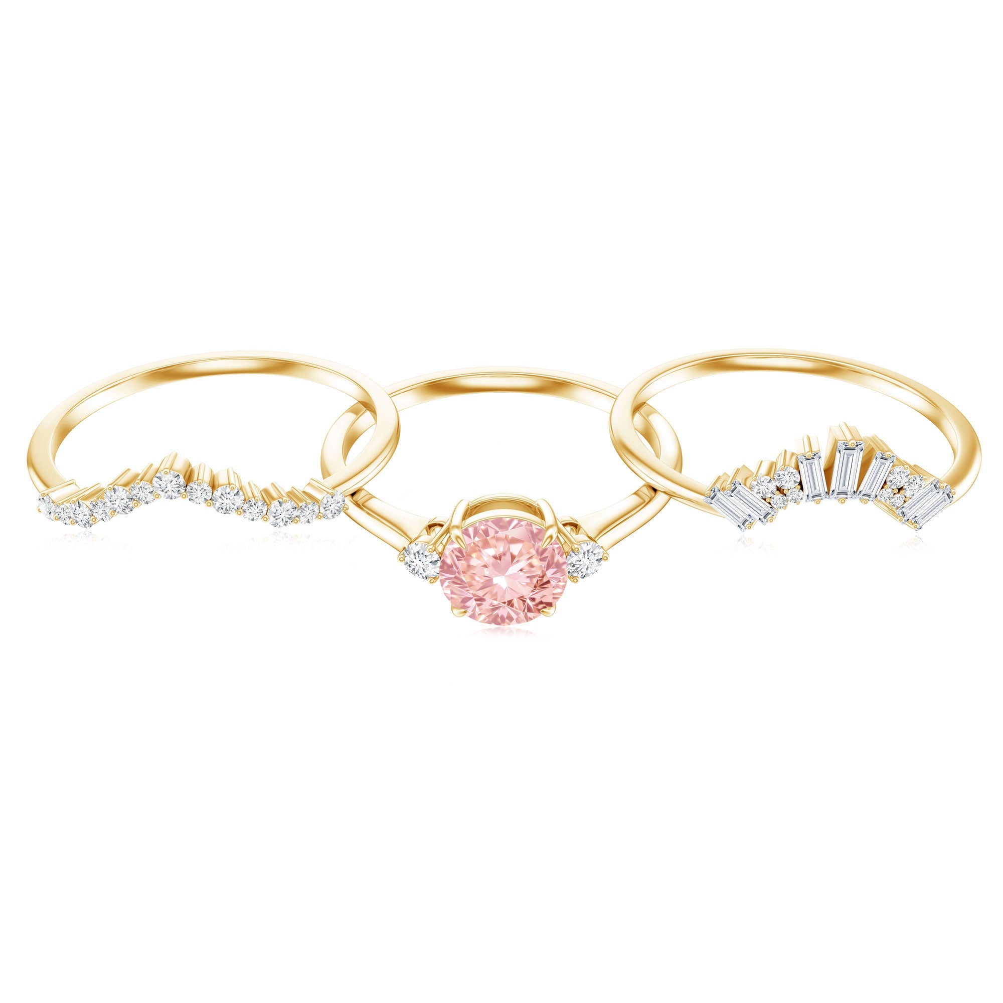 IGI Certified Lab Grown Pink White Diamond Trio Wedding Ring Set