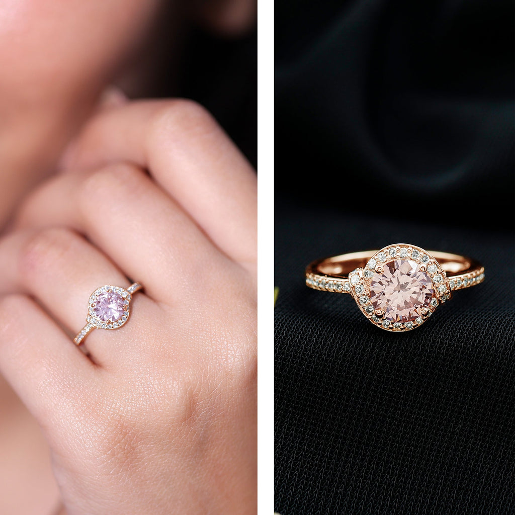 IGI Certified Lab Grown Pink Diamond Halo Engagement Ring for Women