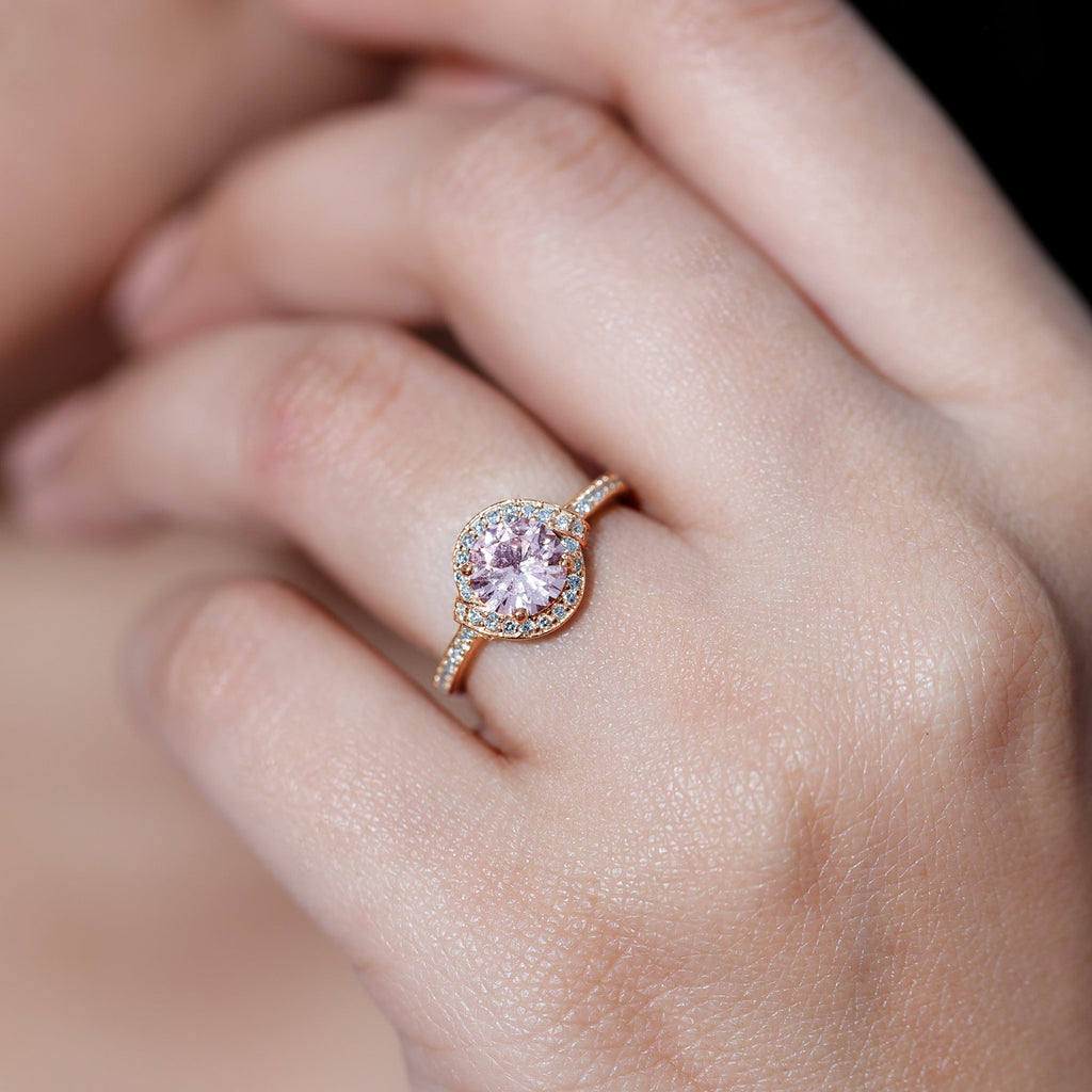 IGI Certified Lab Grown Pink Diamond Halo Engagement Ring for Women