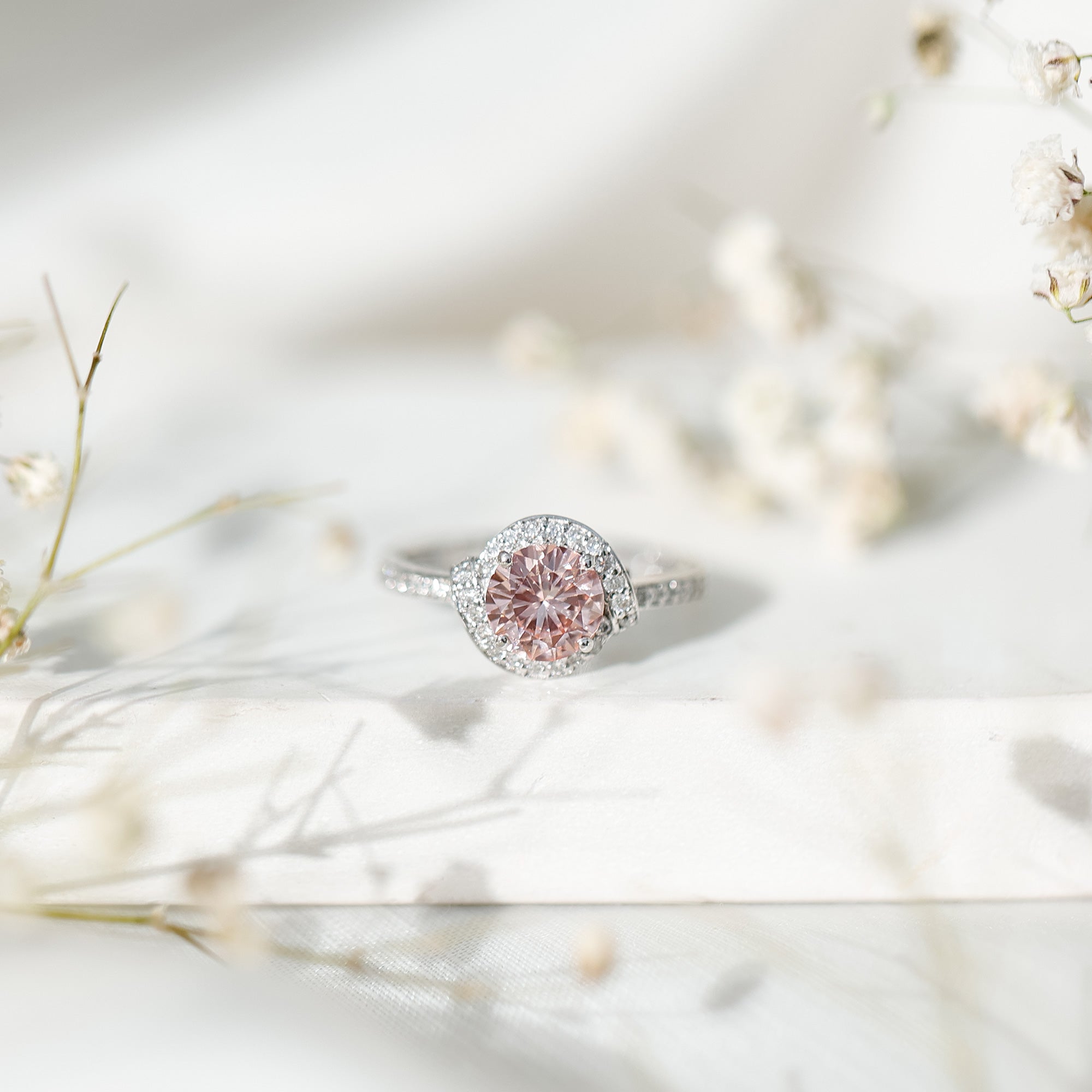 IGI Certified Lab Grown Pink Diamond Halo Engagement Ring for Women