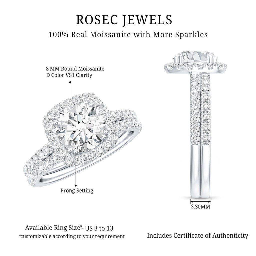 Certified 3.5 Carat Moissanite Wedding Bridal Ring Set of 2 in Silver