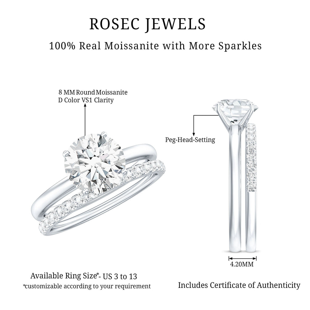 Round Shape Moissanite Solitaire Wedding Ring Set