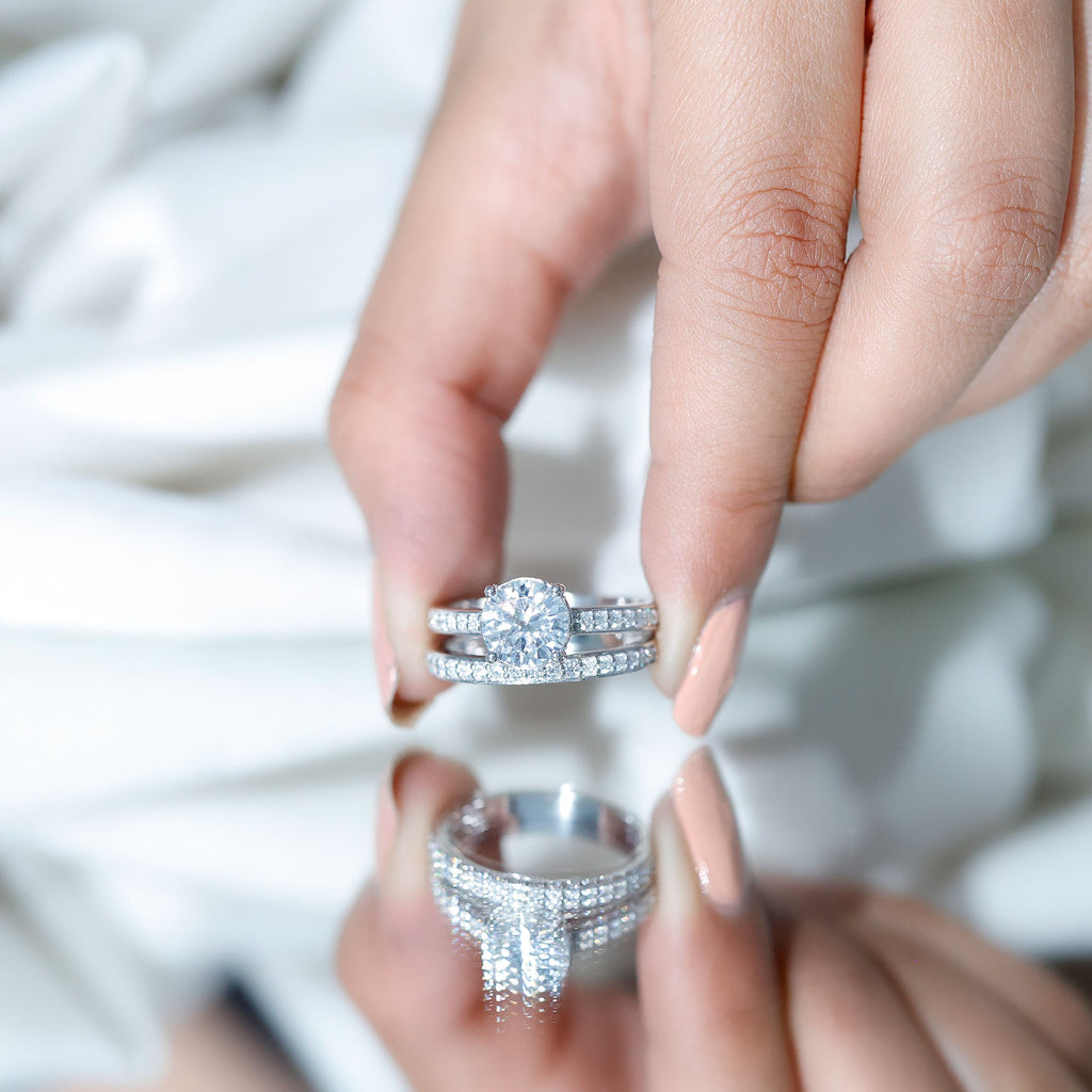 Certified 3 Carat Moissanite Wedding Bridal Ring Set in Sterling Silver