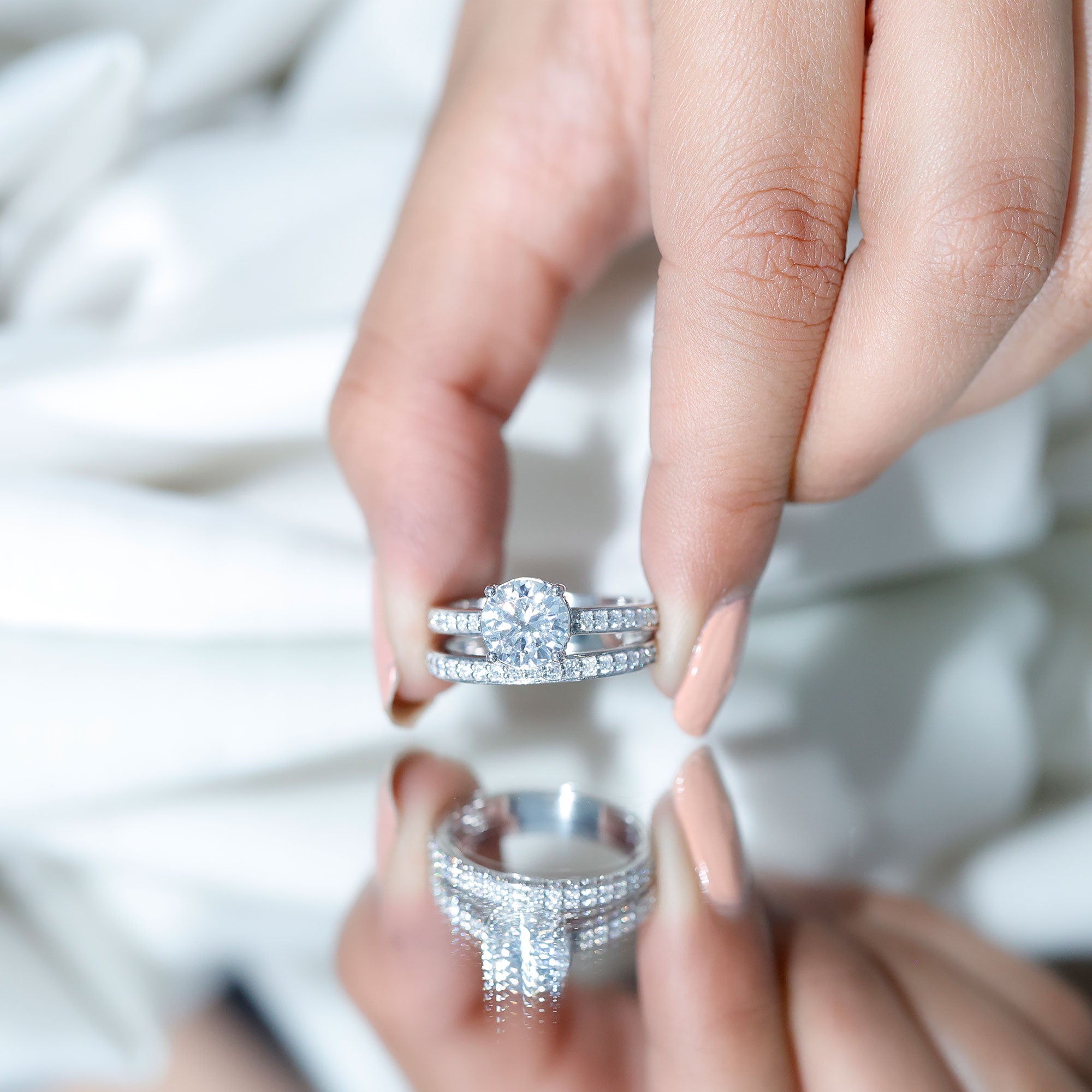 Certified 3 Carat Moissanite Wedding Bridal Ring Set in Sterling Silver
