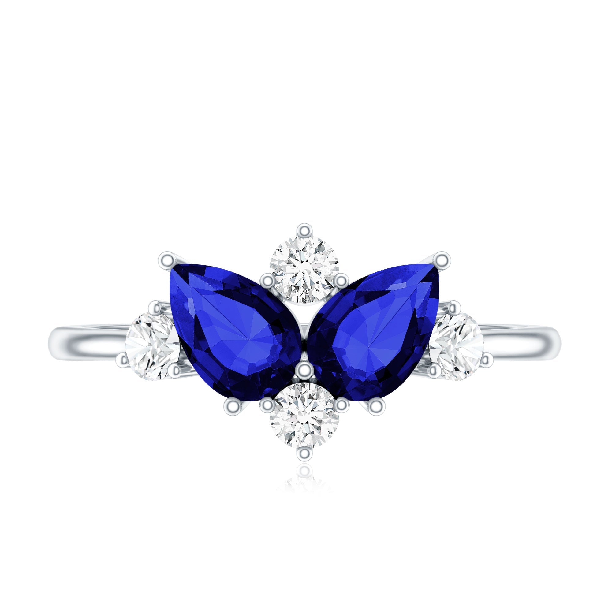 Lab Created Blue Sapphire and Diamond Cluster Ring