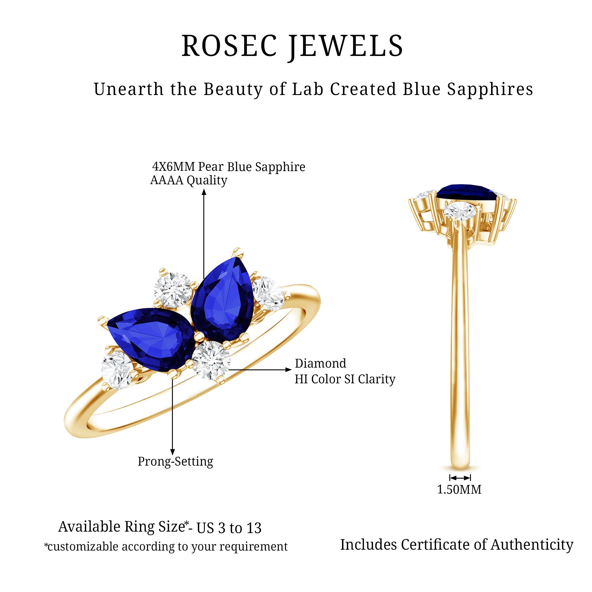 Lab Created Blue Sapphire and Diamond Cluster Ring