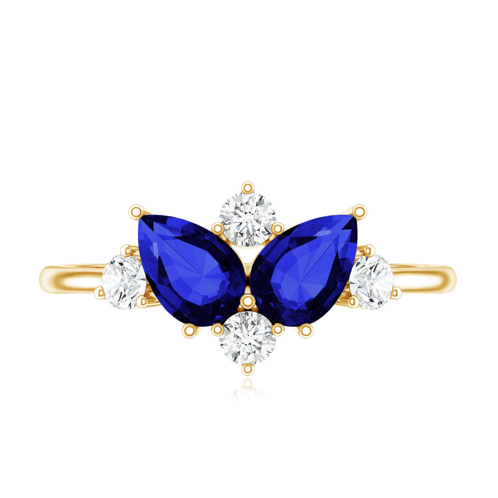 Lab Created Blue Sapphire and Diamond Cluster Ring