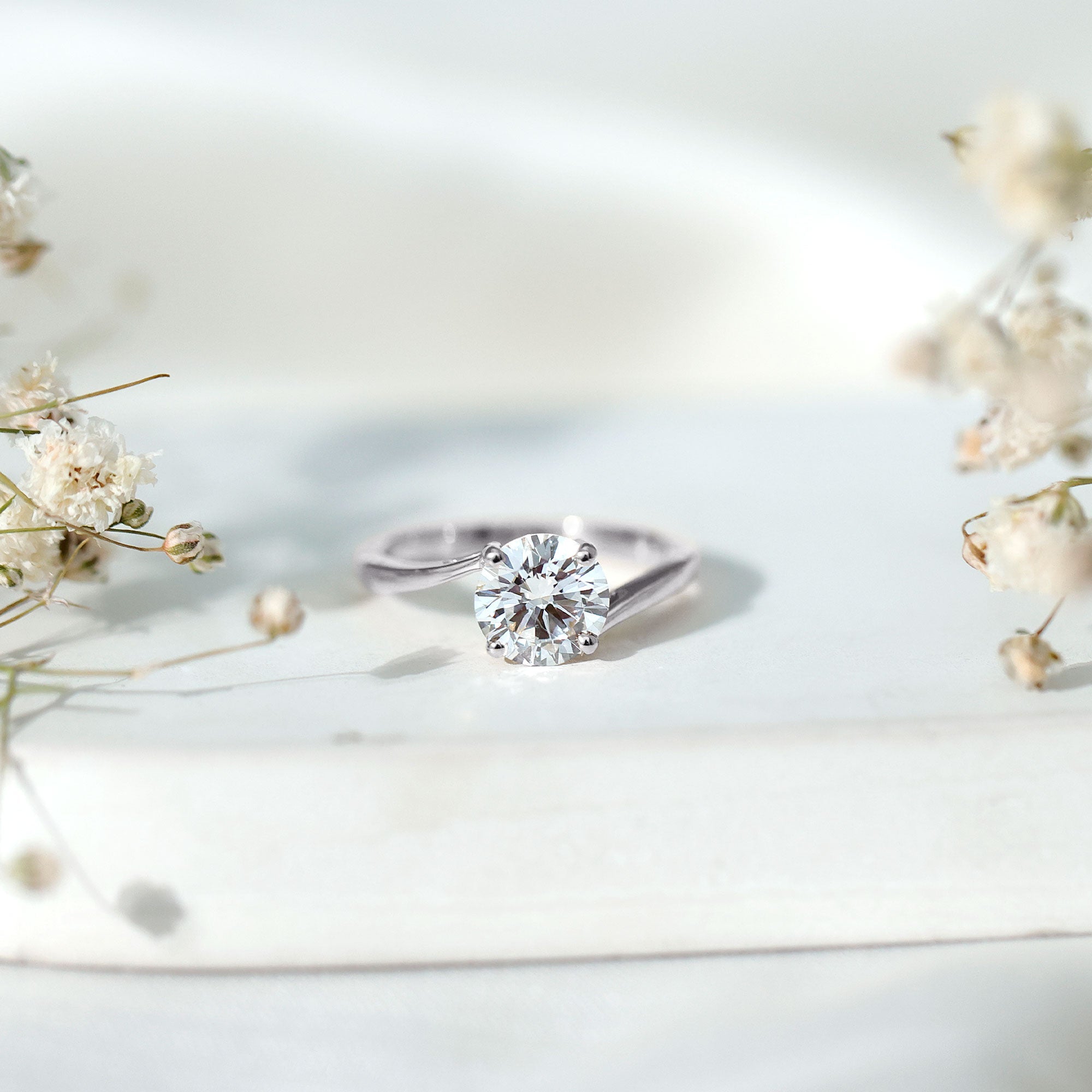 Certified Moissanite Solitaire Engagement Ring with Bypass Shank