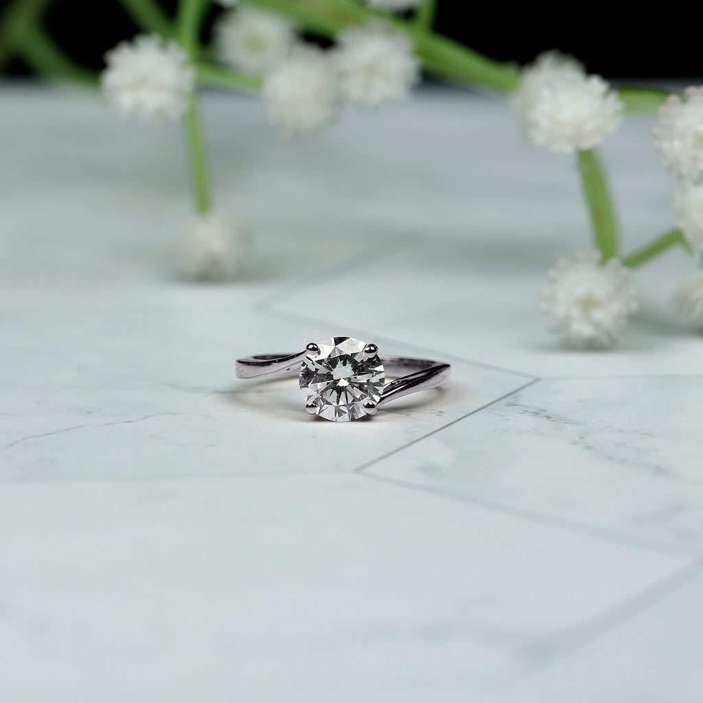 Certified Moissanite Solitaire Engagement Ring with Bypass Shank