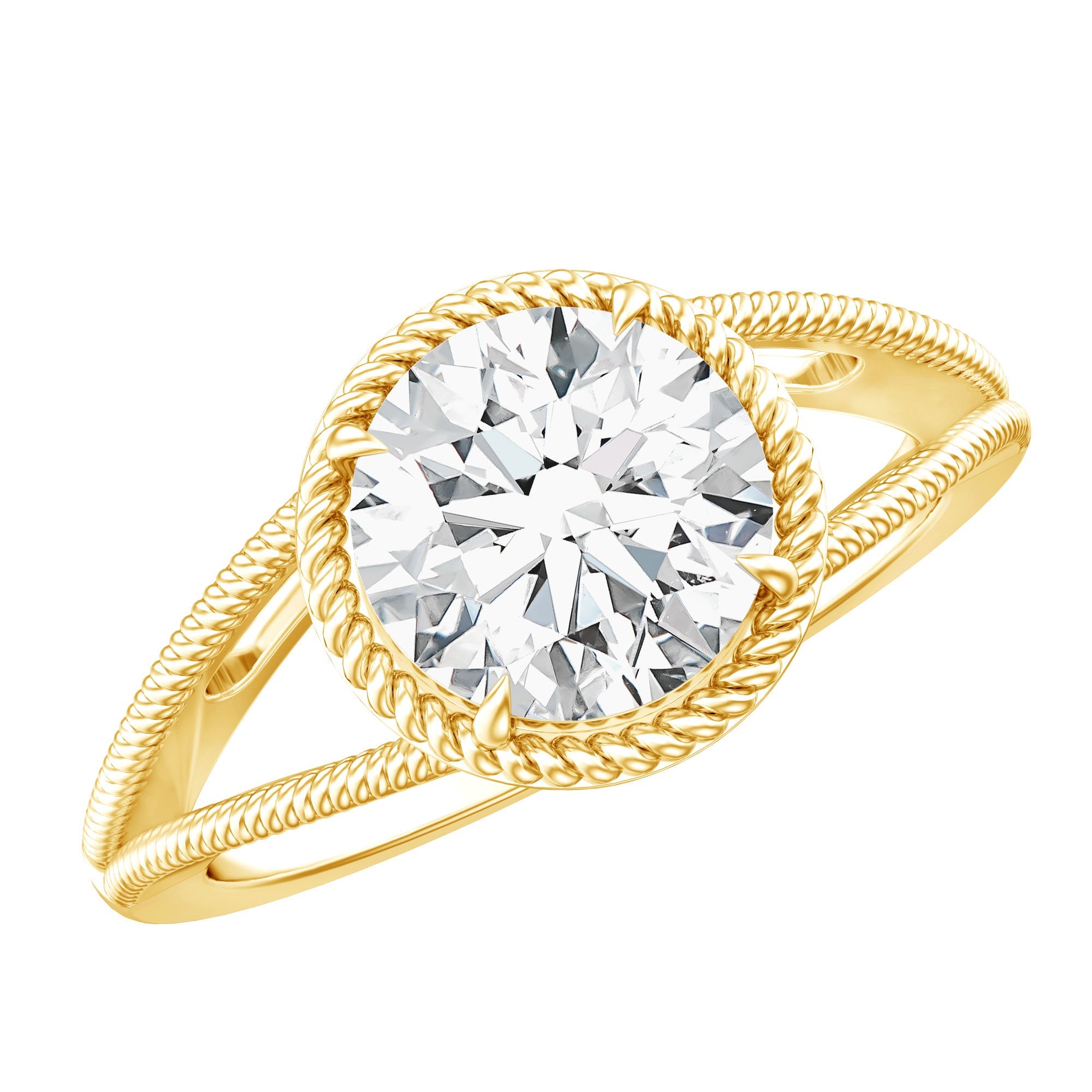 2 CT Round Cut Moissanite Solitaire Engagement Ring with Split Shank