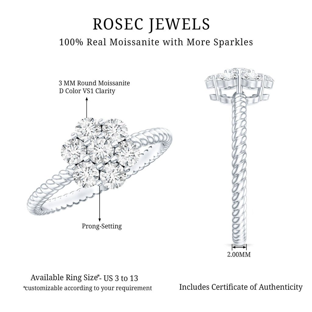 Moissanite Flower Engagement with Twisted Rope Details