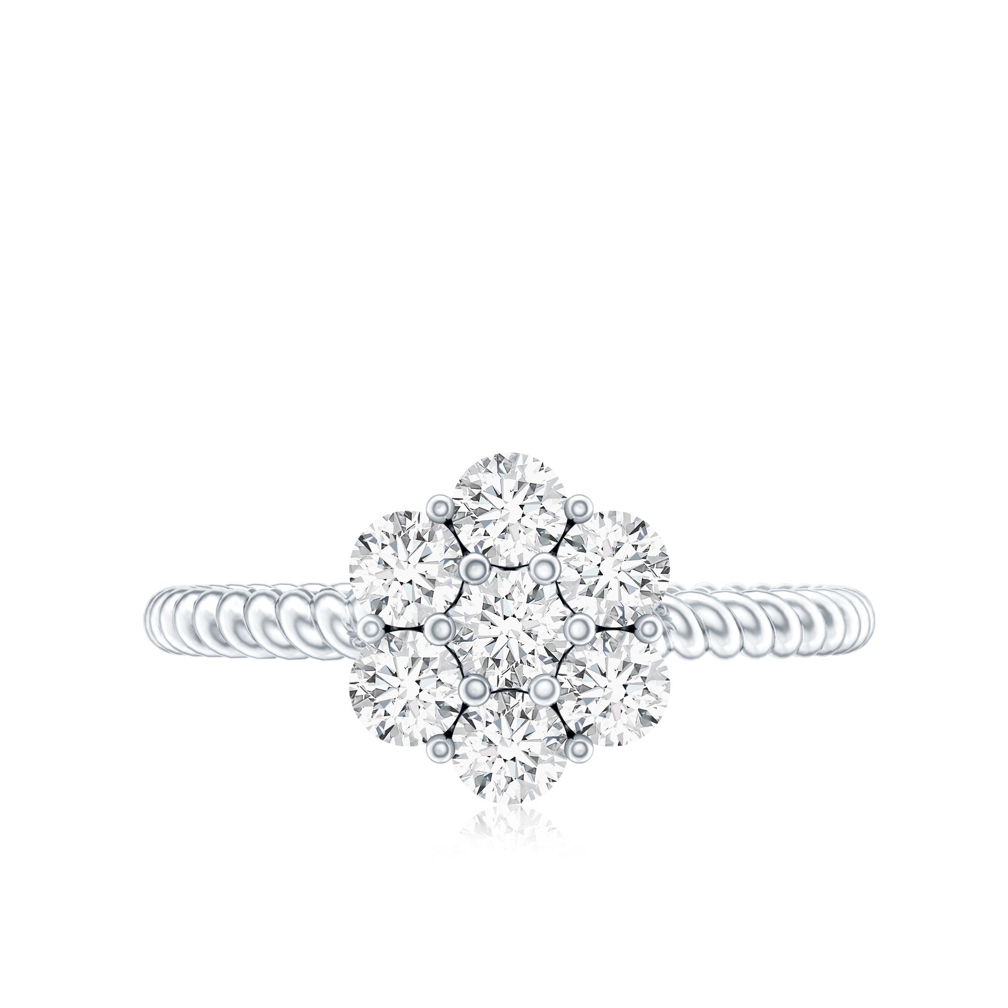 Moissanite Flower Engagement with Twisted Rope Details
